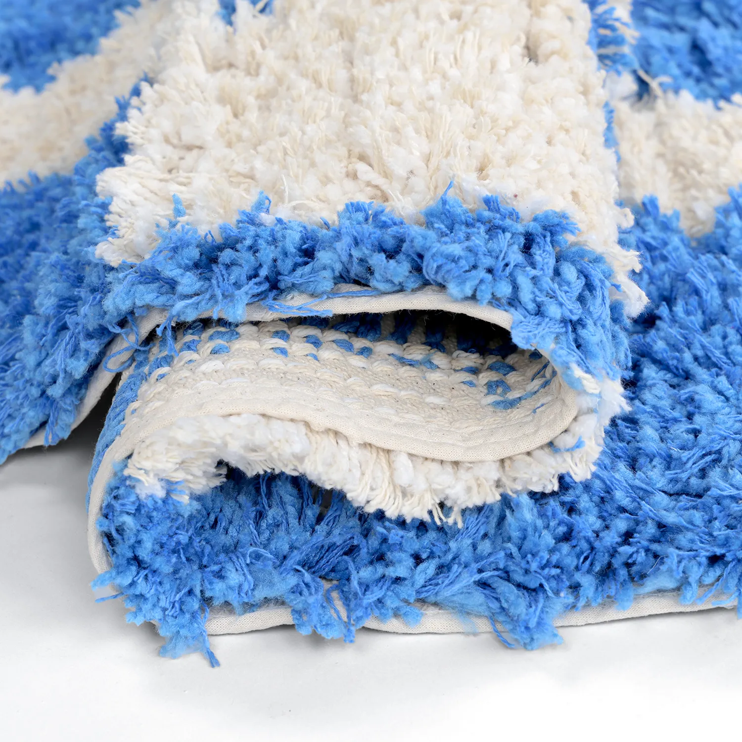 Rundt teppe - Atrani Natural Cotton Shaggy (blå)