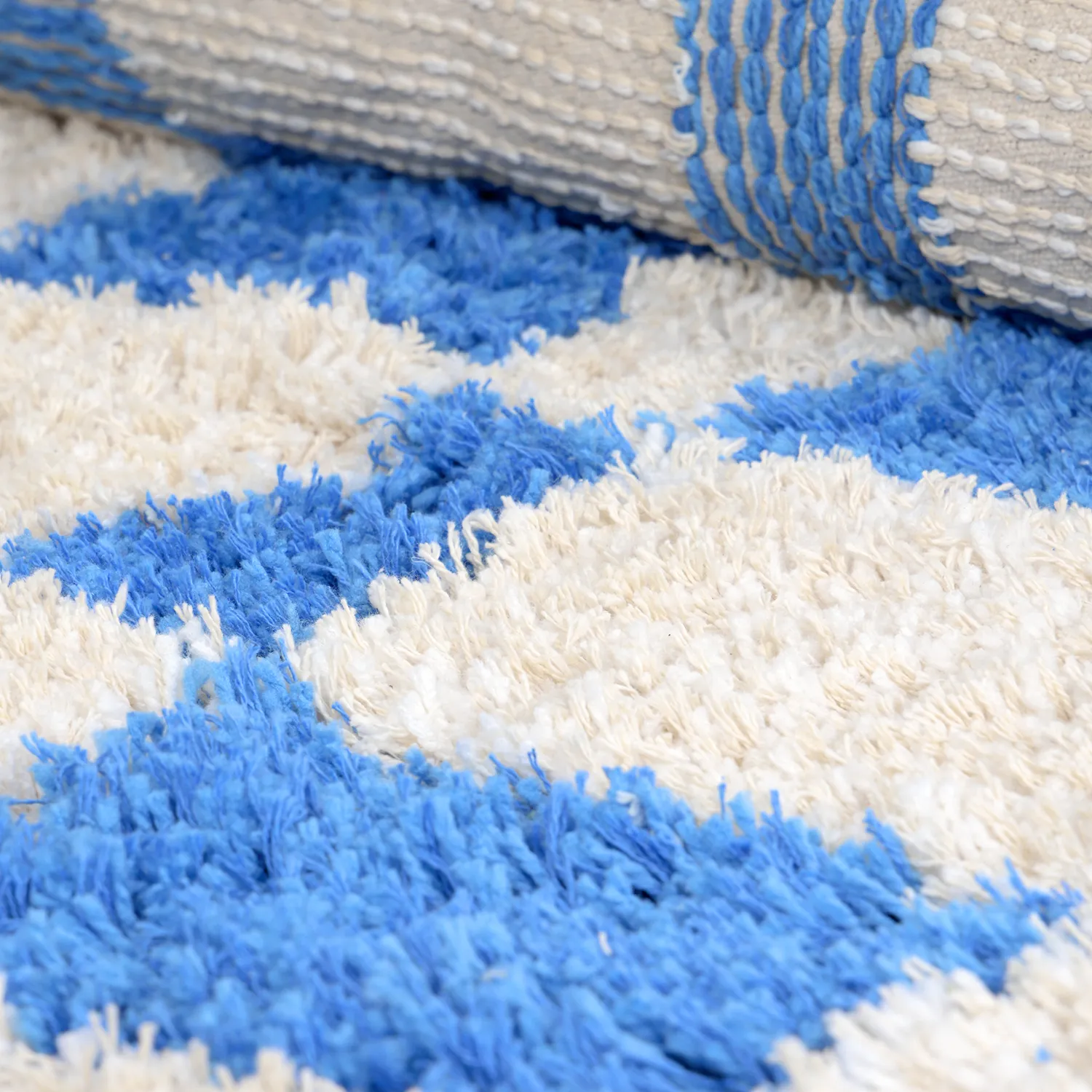 Rundt teppe - Atrani Natural Cotton Shaggy (blå)