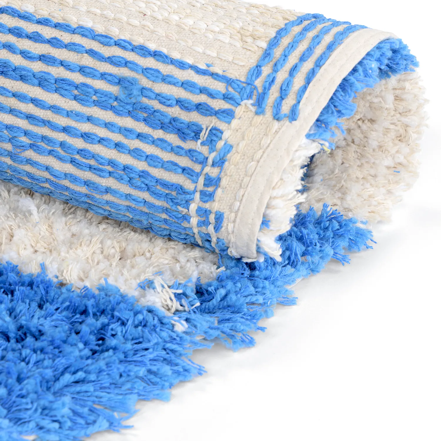 Rundt teppe - Atrani Natural Cotton Shaggy (blå)