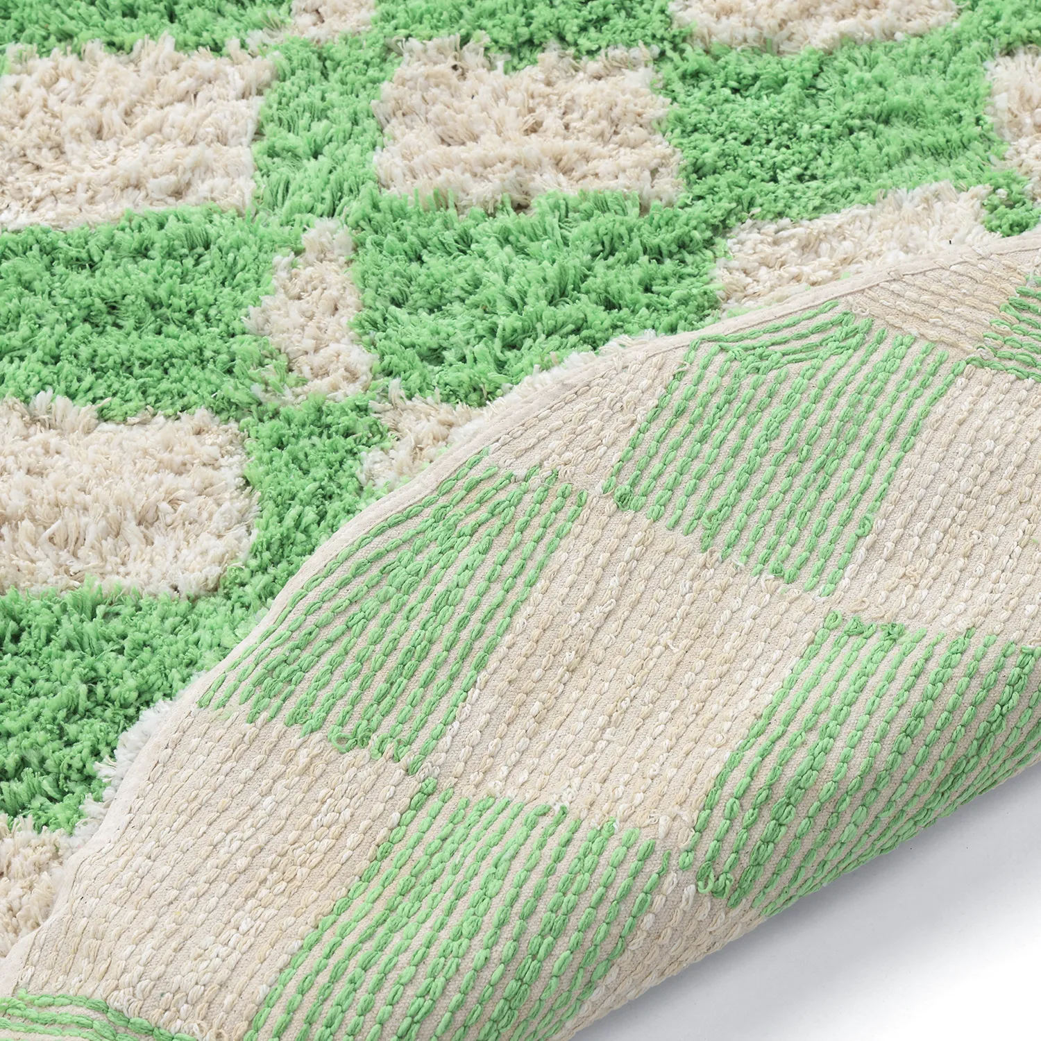 Rundt teppe - Atrani Natural Cotton Shaggy (grønn)