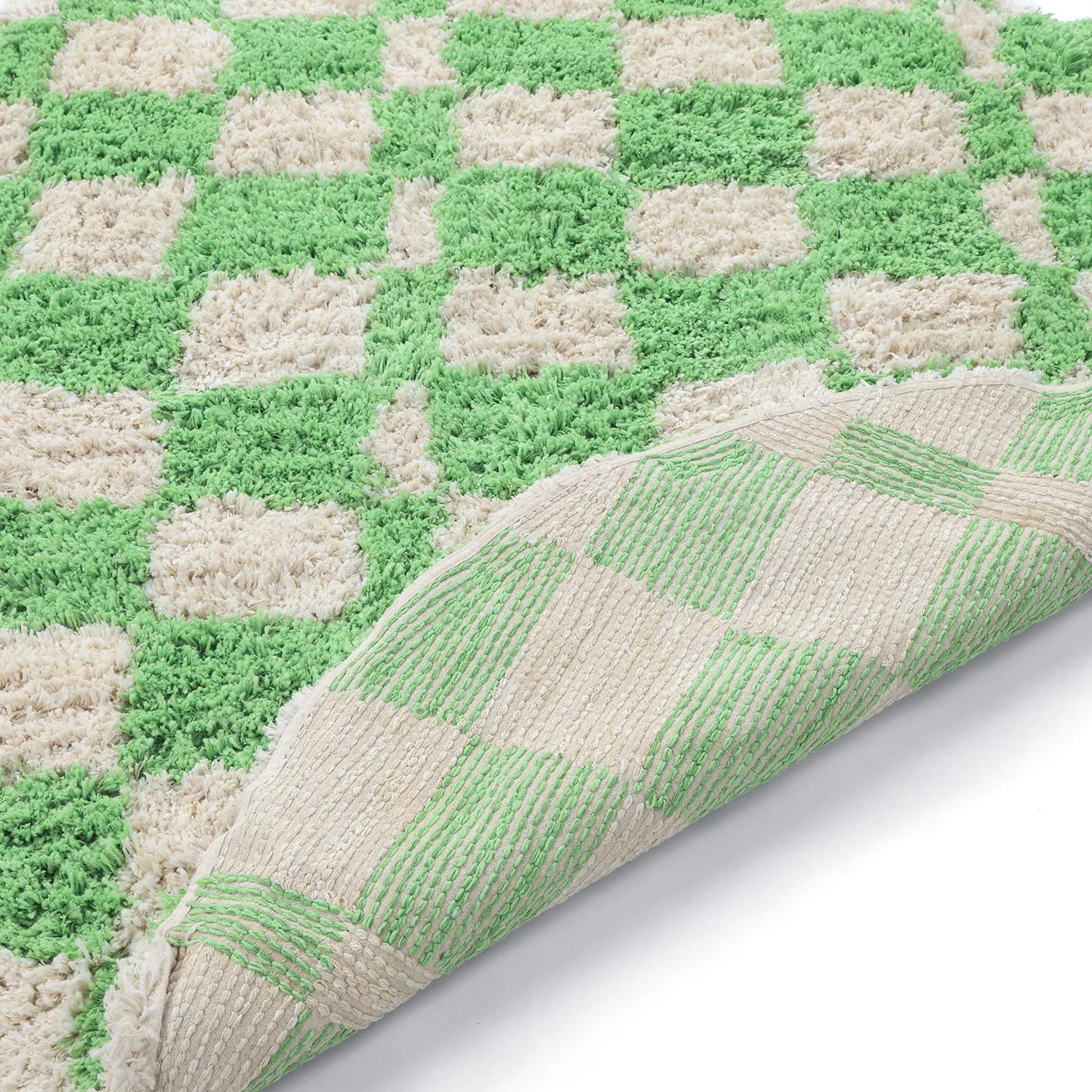 Rundt teppe - Atrani Natural Cotton Shaggy (grønn)