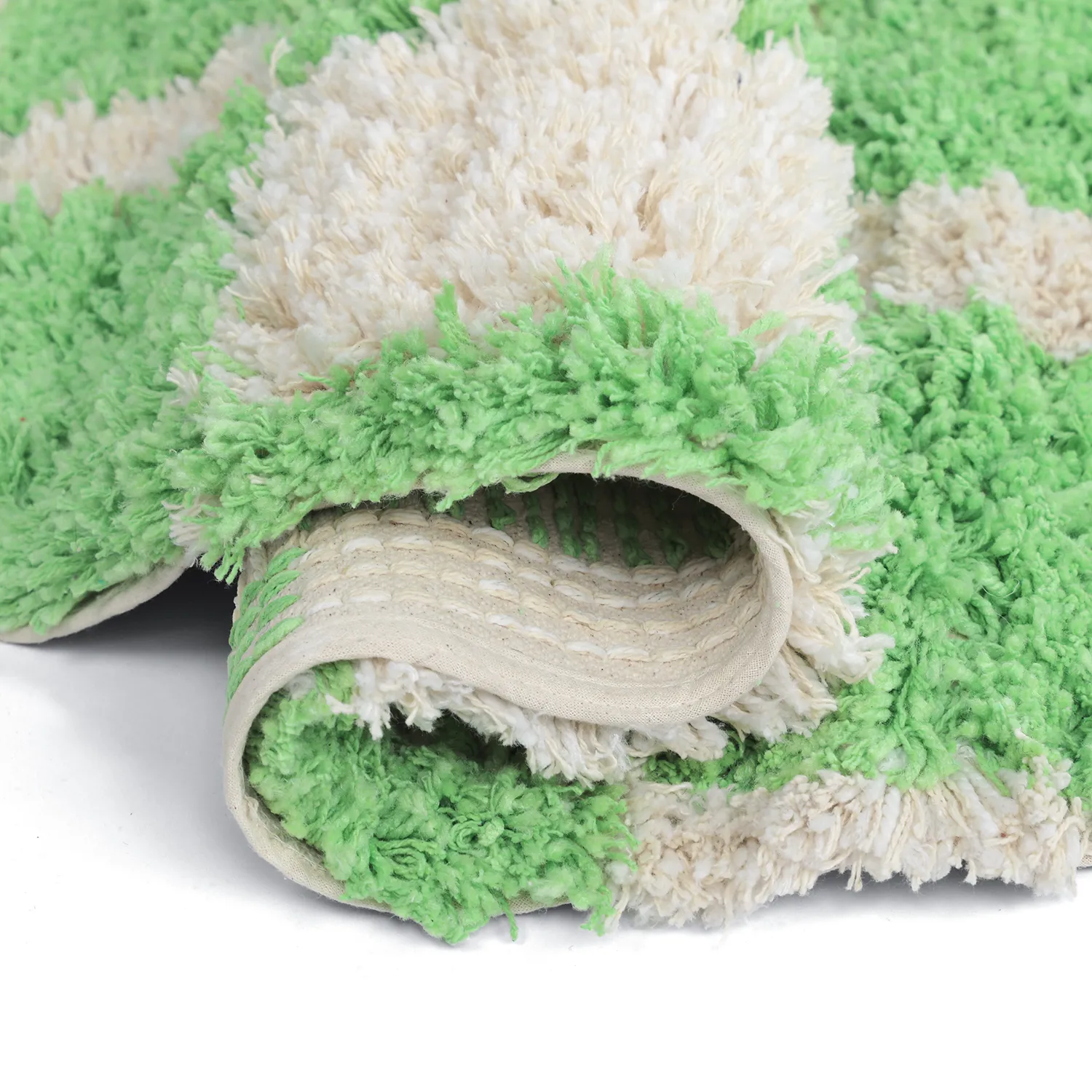 Rundt teppe - Atrani Natural Cotton Shaggy (grønn)
