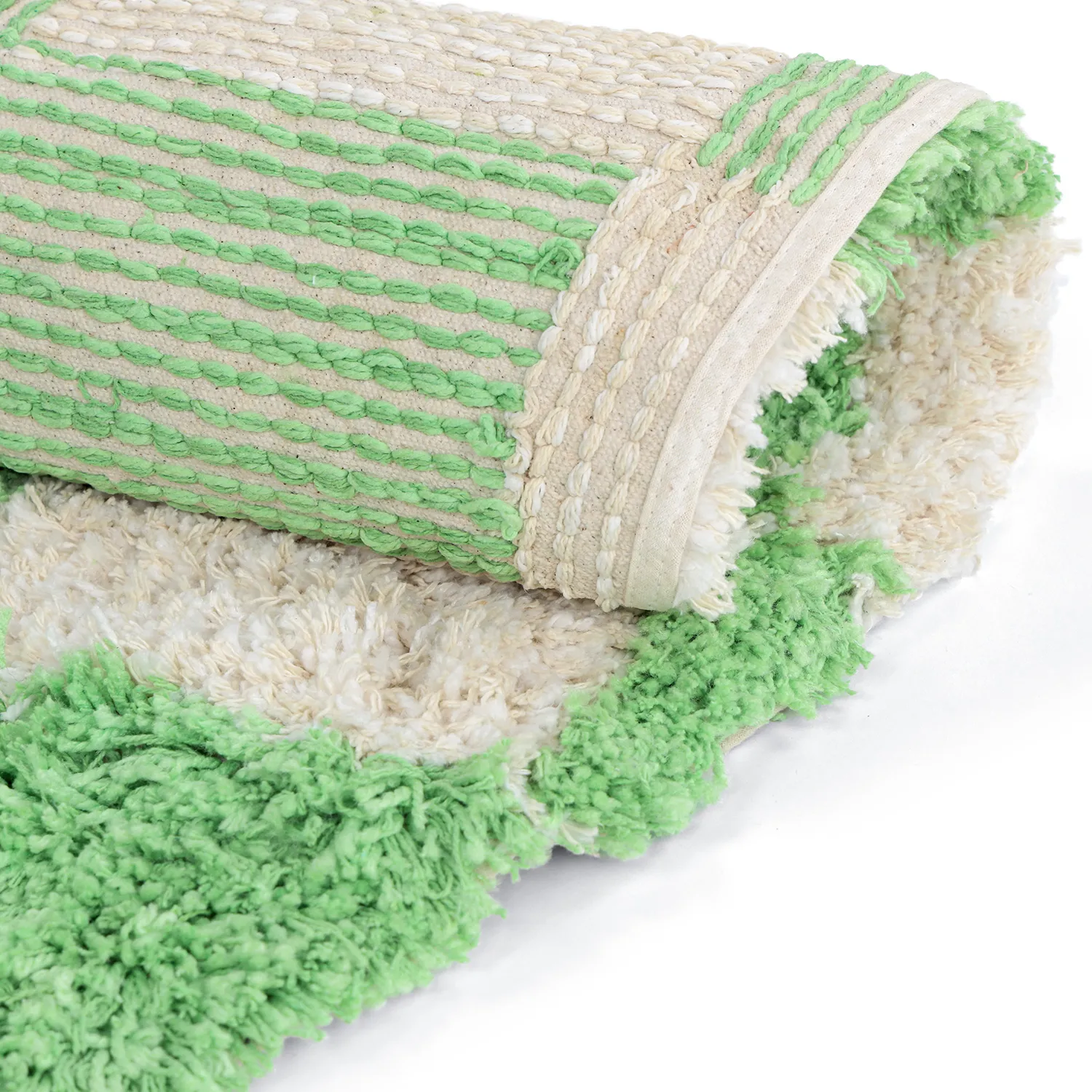 Rundt teppe - Atrani Natural Cotton Shaggy (grønn)