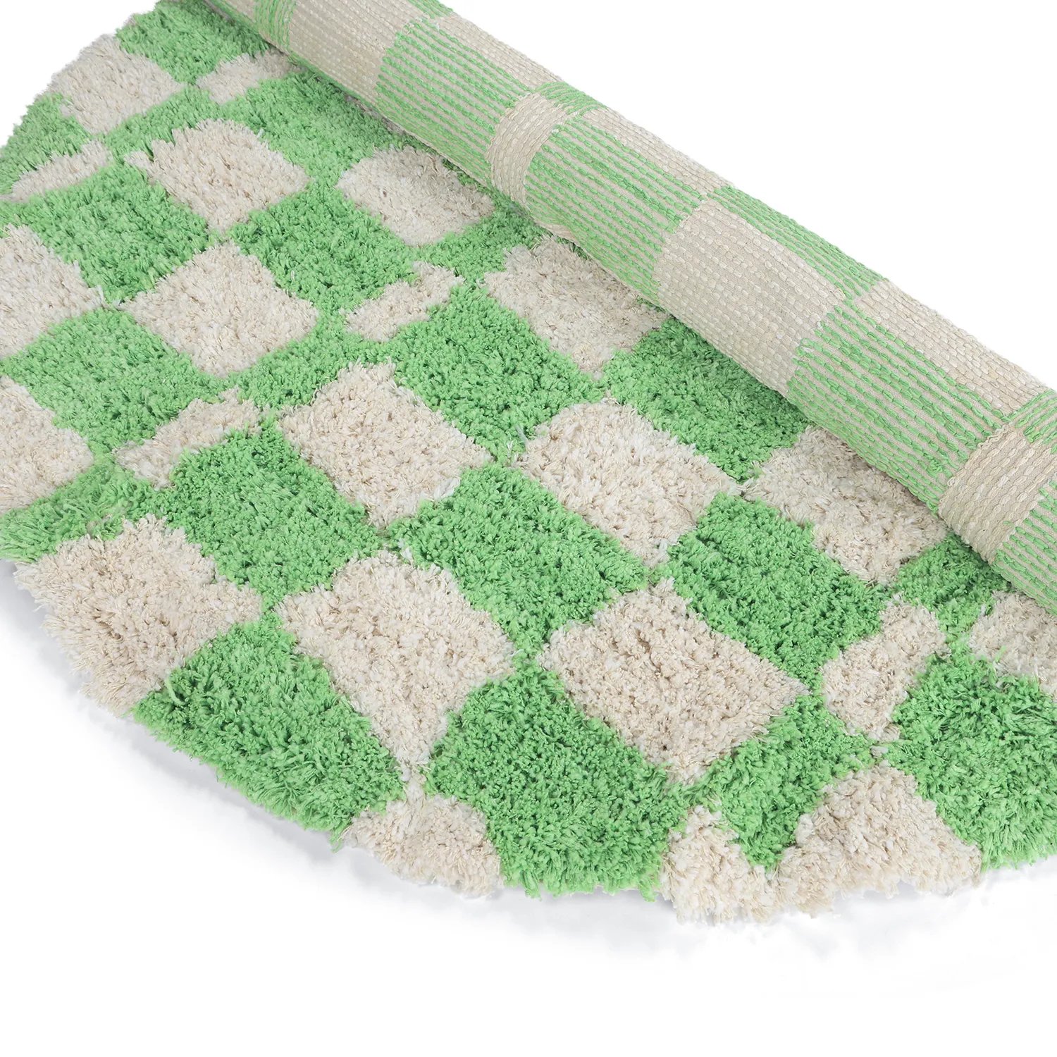 Rundt teppe - Atrani Natural Cotton Shaggy (grønn)
