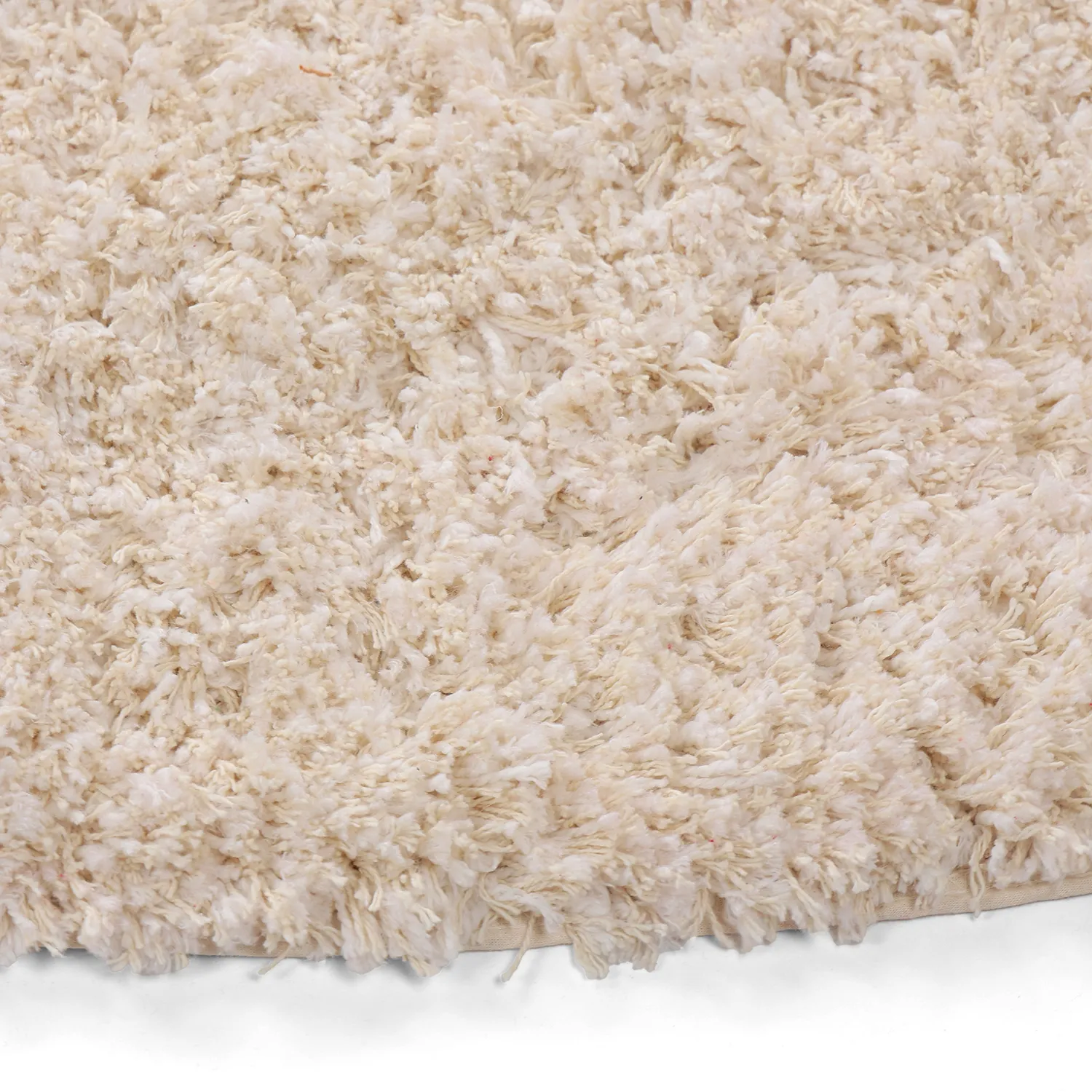 Rundt teppe - Begur Natural Cotton Shaggy (offwhite/vinrød)