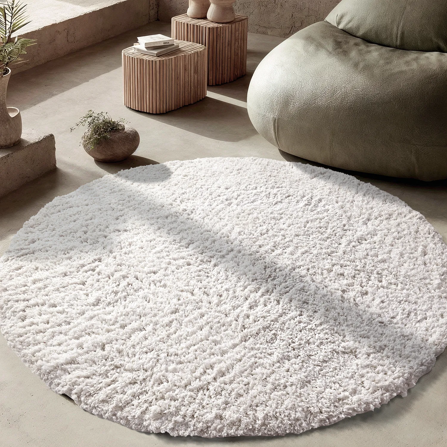 Rundt teppe - Combarro Solid Cotton Shaggy (krem)