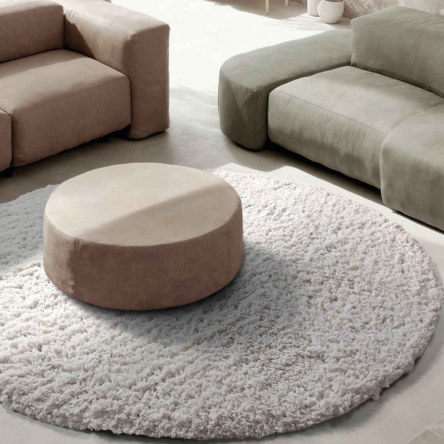 Rundt teppe - Combarro Solid Cotton Shaggy (krem)