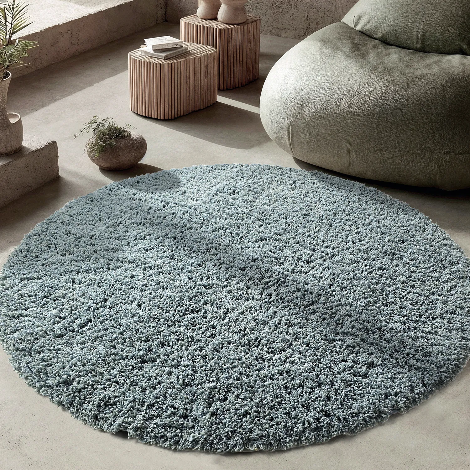 Rundt teppe - Combarro Solid Cotton Shaggy (lyseblått)