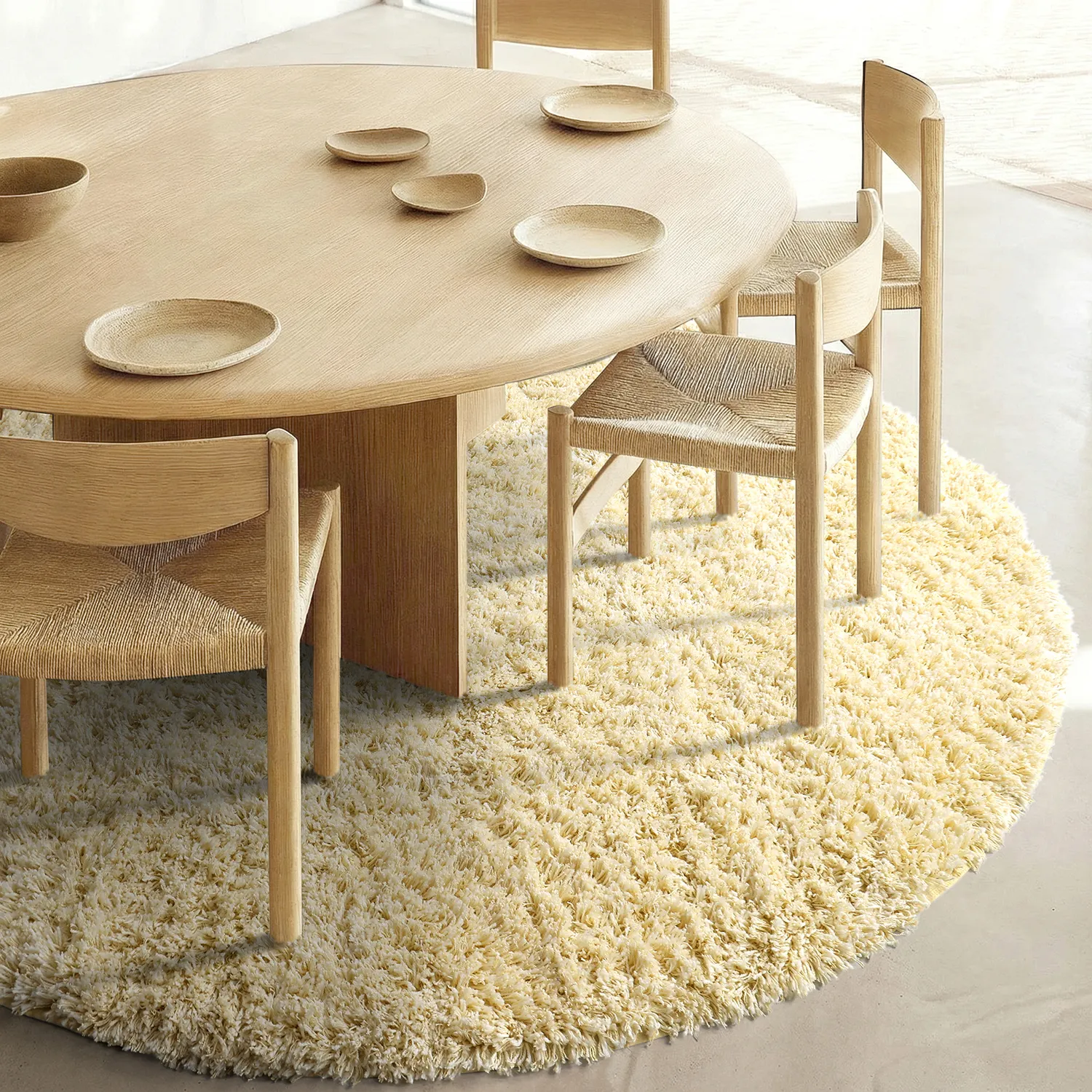 Rundt teppe - Combarro Solid Cotton Shaggy (lysegul)