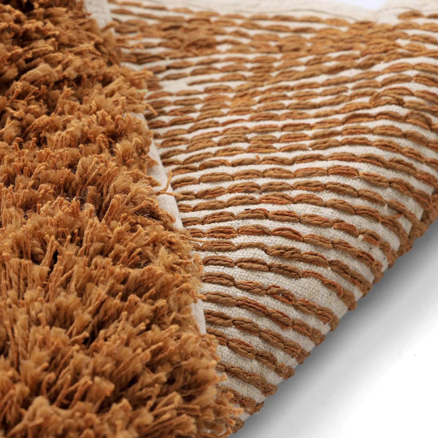 Rundt teppe - Kalymnos Natural Cotton Shaggy (offwhite/okergul)