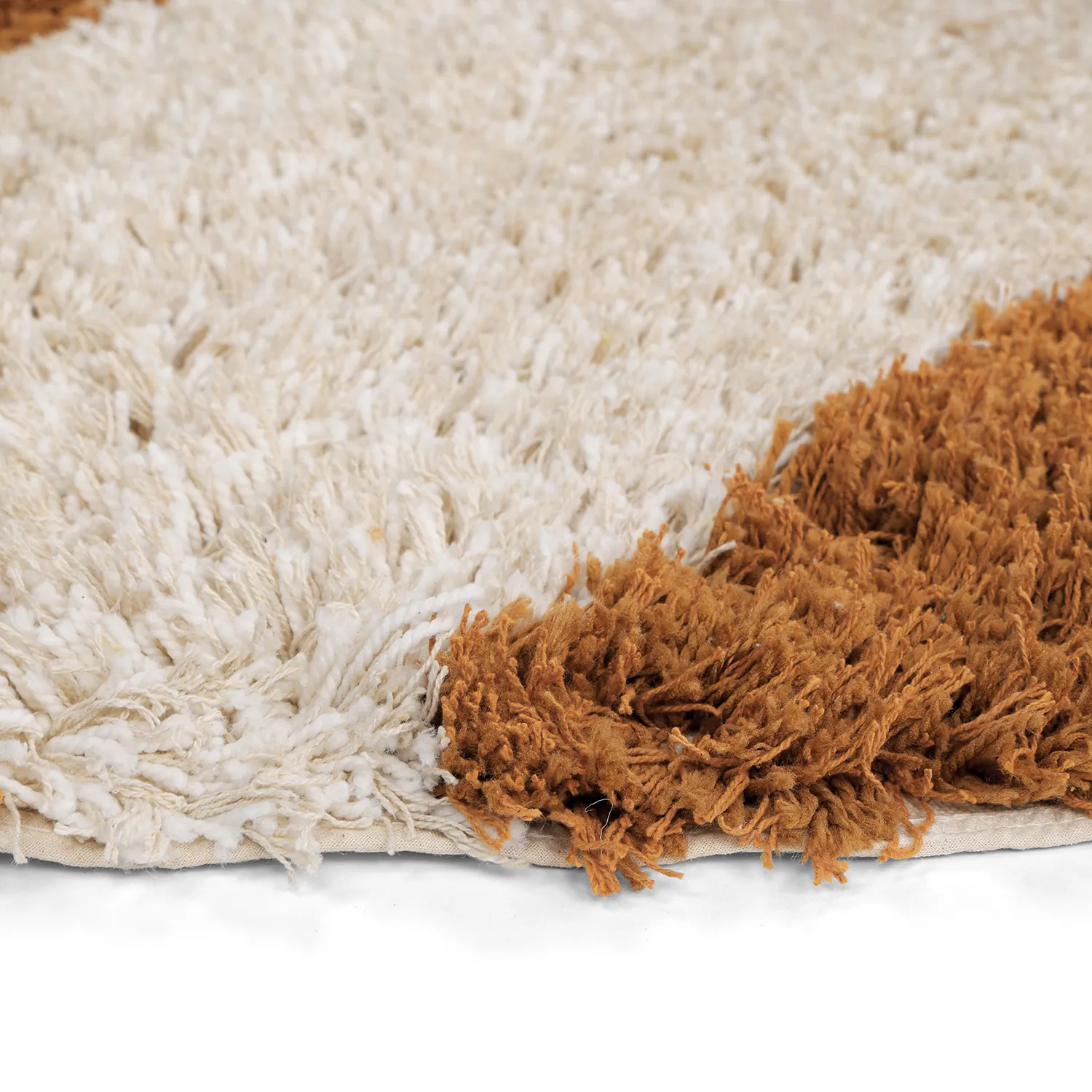 Rundt teppe - Kalymnos Natural Cotton Shaggy (offwhite/okergul)