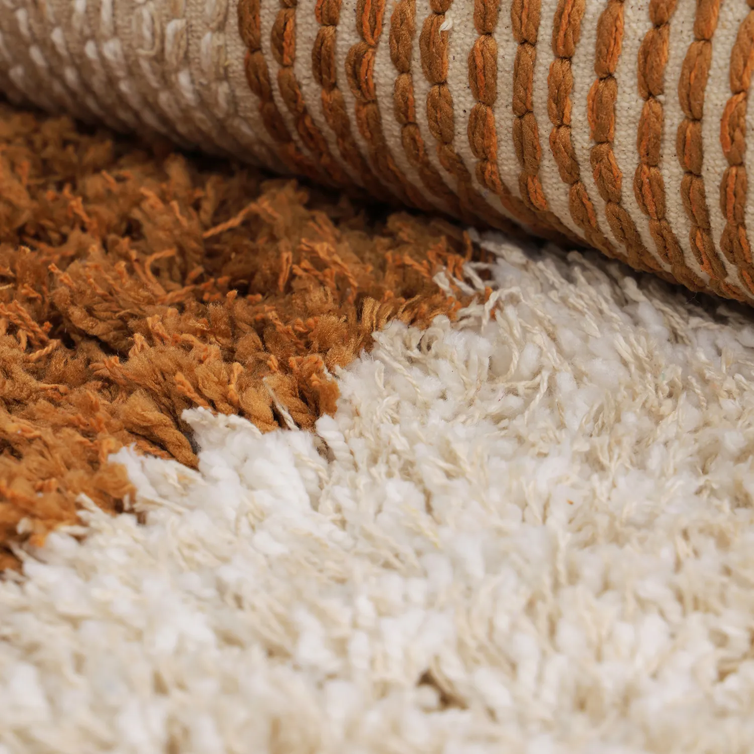 Rundt teppe - Kalymnos Natural Cotton Shaggy (offwhite/okergul)