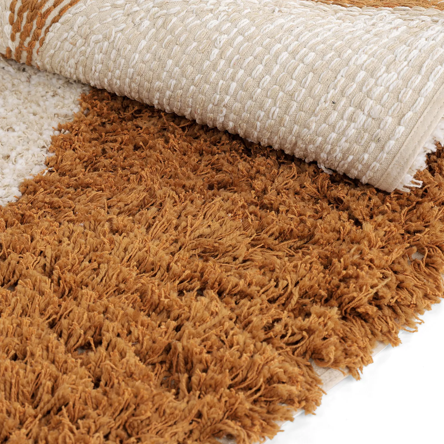 Rundt teppe - Kalymnos Natural Cotton Shaggy (offwhite/okergul)