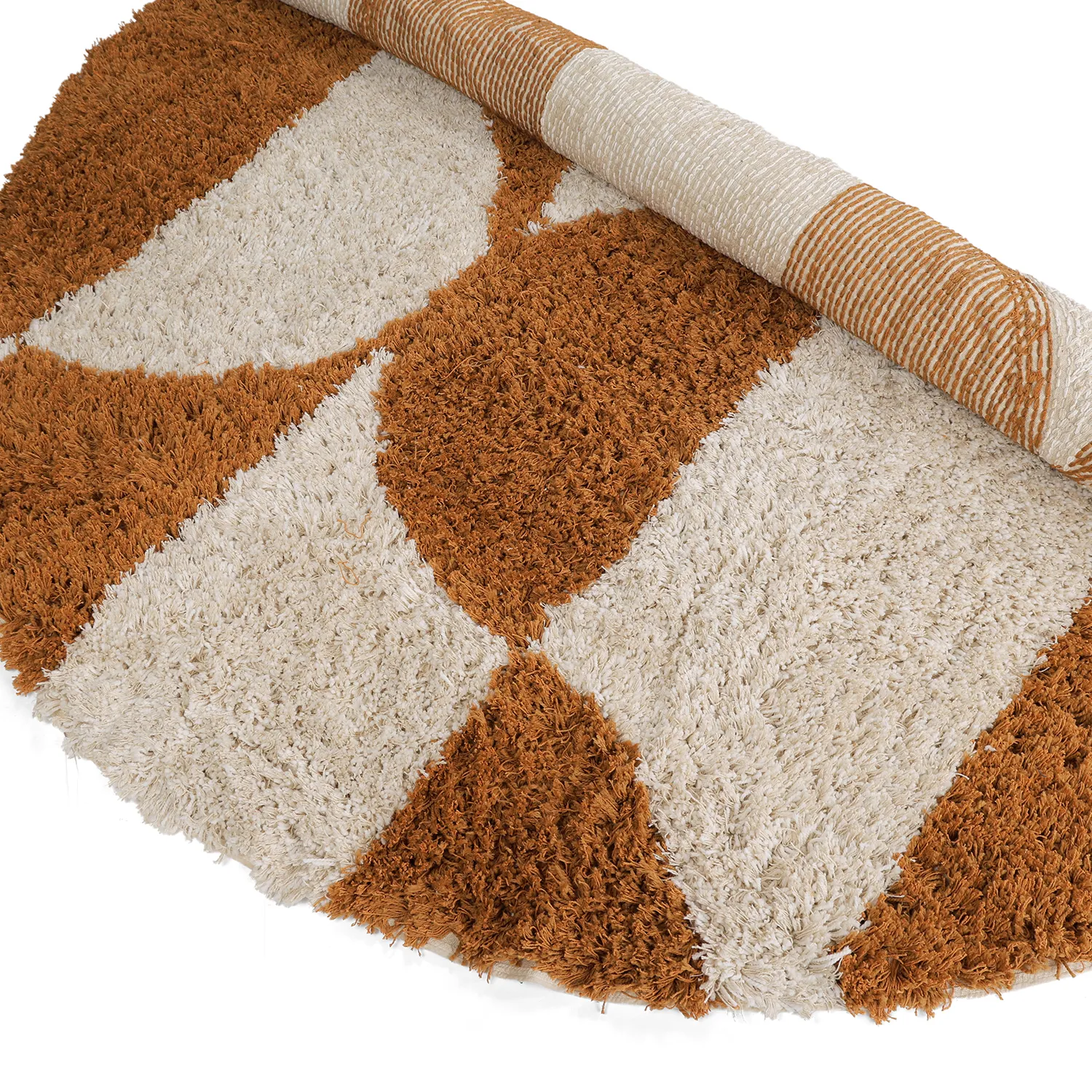 Rundt teppe - Kalymnos Natural Cotton Shaggy (offwhite/okergul)