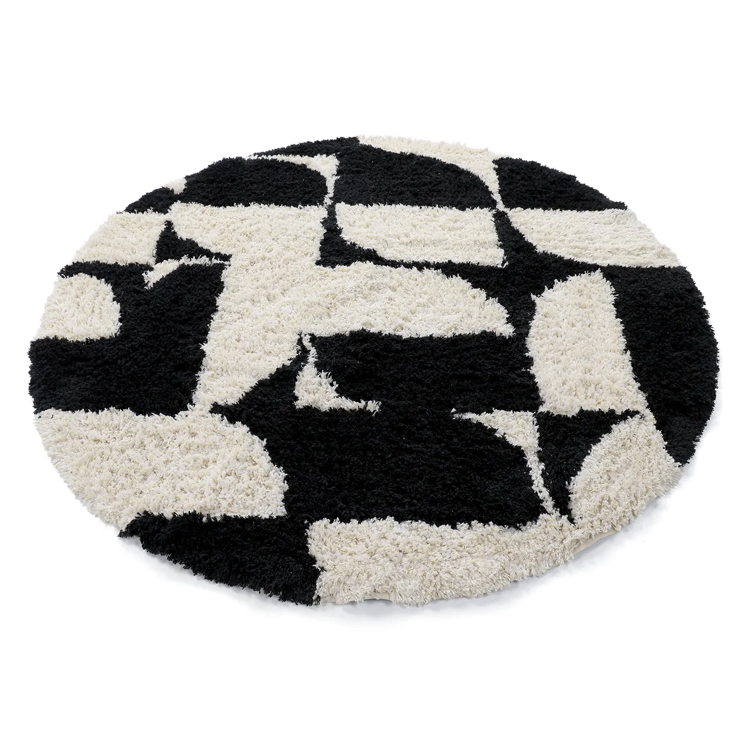 Rundt teppe - Marvao Natural Cotton Shaggy (offwhite/svart)