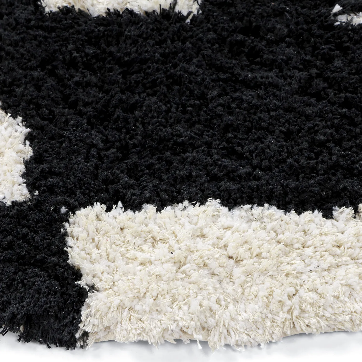 Rundt teppe - Marvao Natural Cotton Shaggy (offwhite/svart)