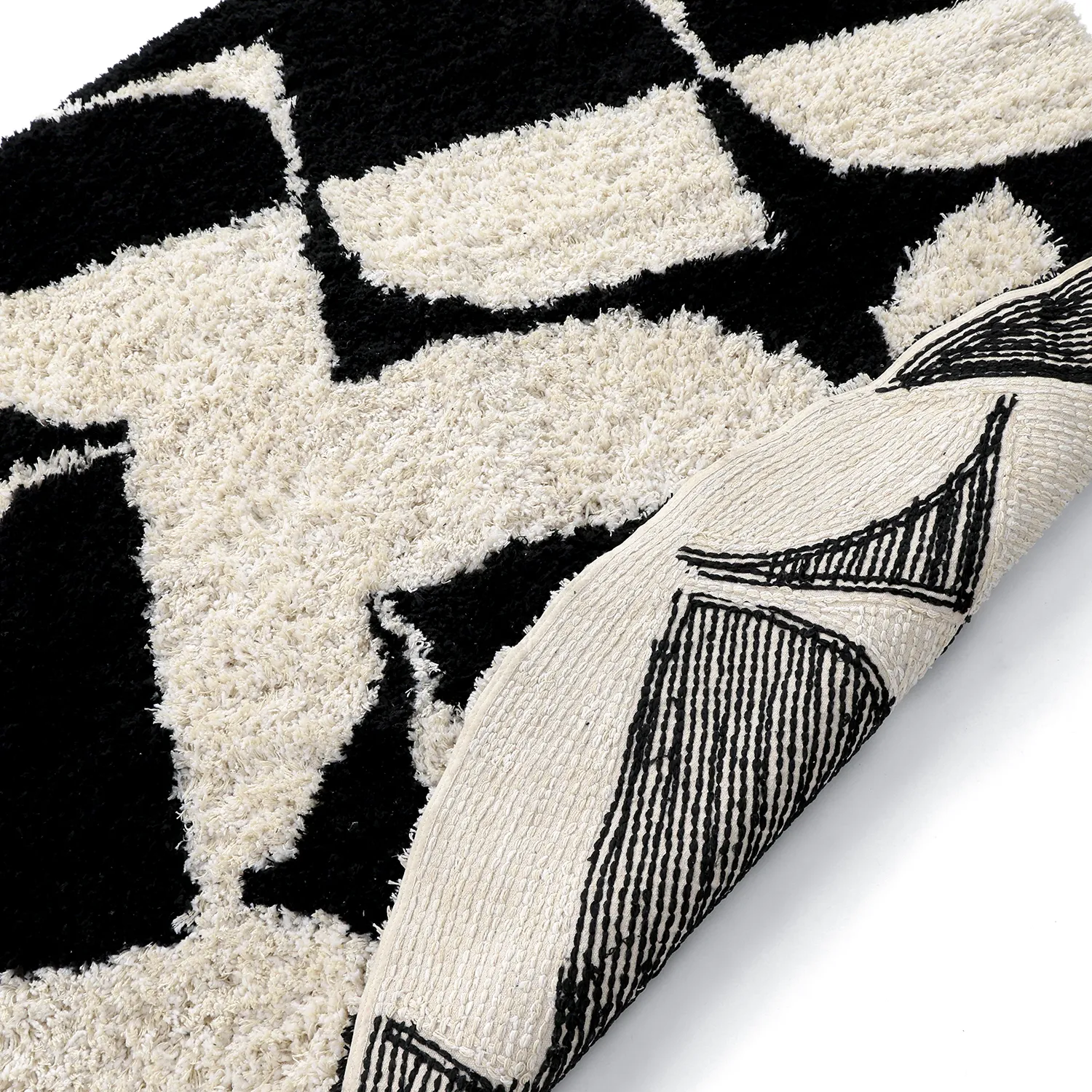 Rundt teppe - Marvao Natural Cotton Shaggy (offwhite/svart)