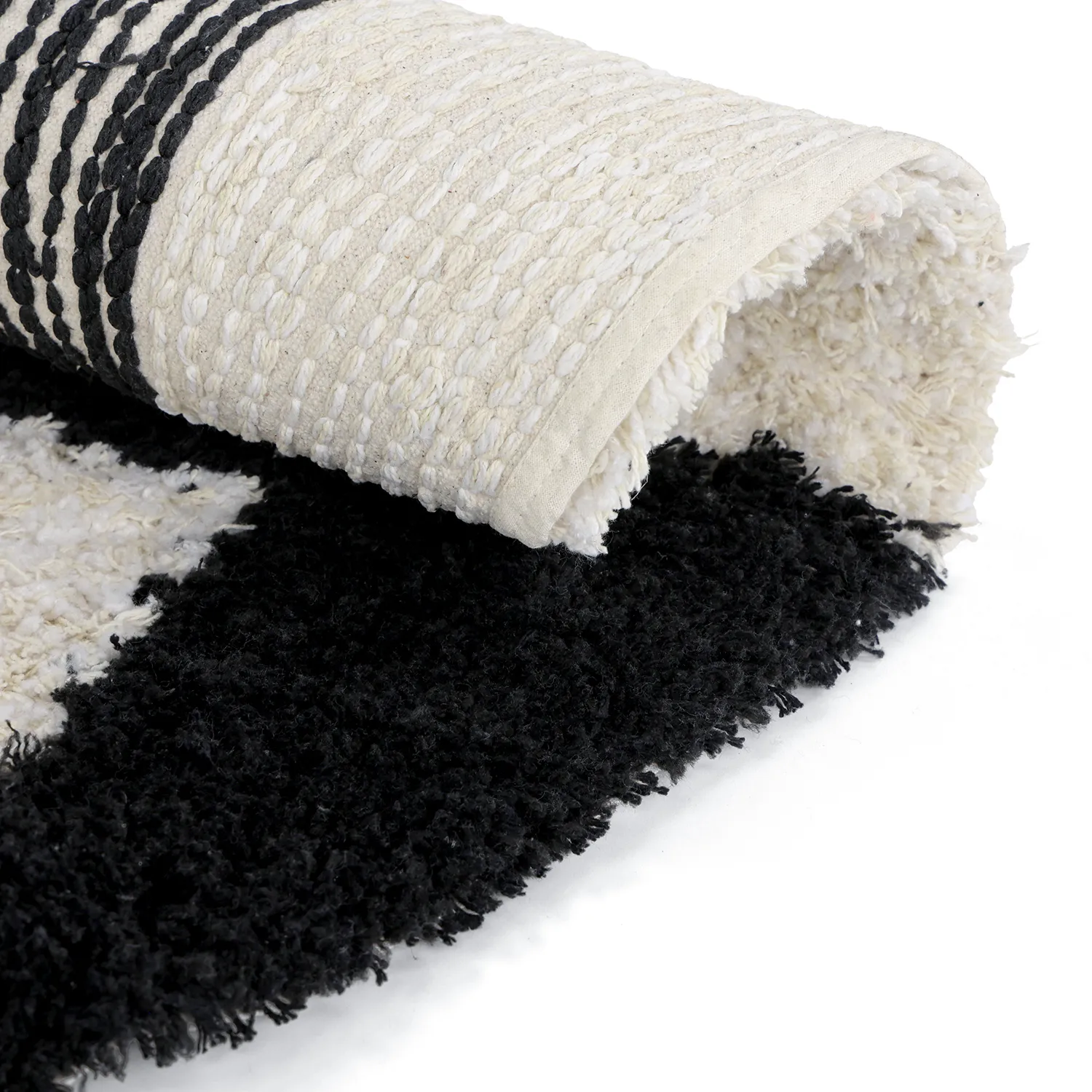 Rundt teppe - Marvao Natural Cotton Shaggy (offwhite/svart)