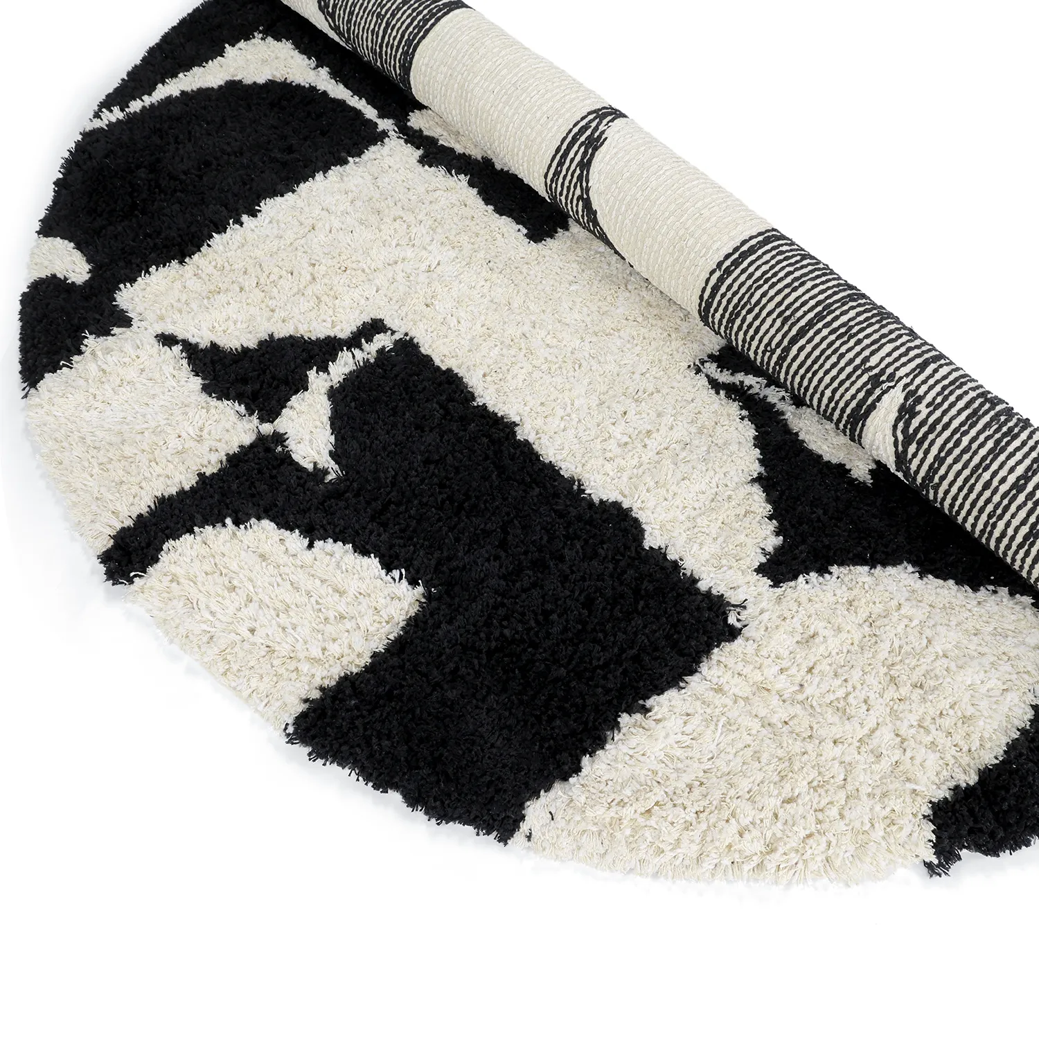 Rundt teppe - Marvao Natural Cotton Shaggy (offwhite/svart)