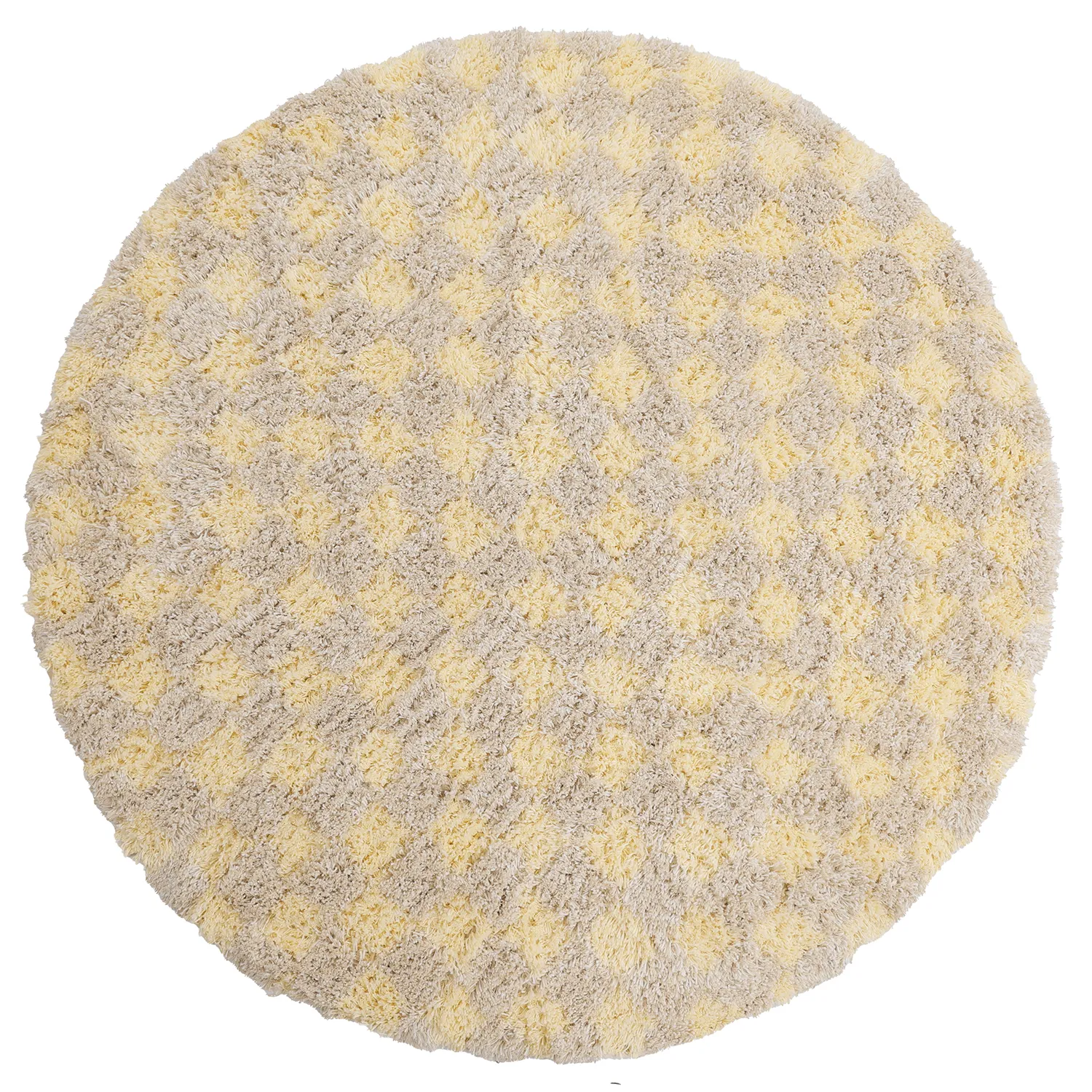 Rundt teppe - Methoni Check Cotton Shaggy (kermanvärinen/lysegul)
