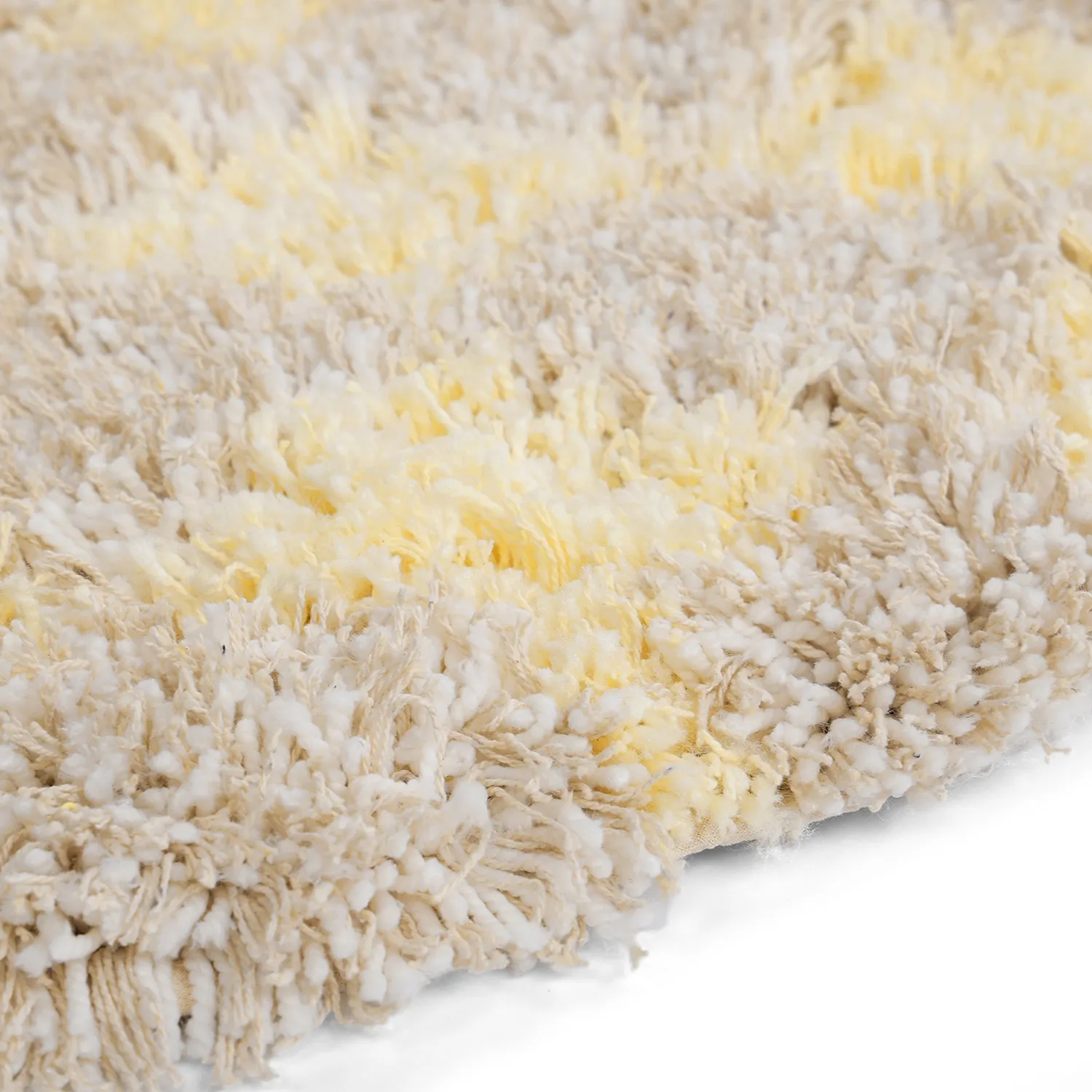 Rundt teppe - Methoni Check Cotton Shaggy (kermanvärinen/lysegul)