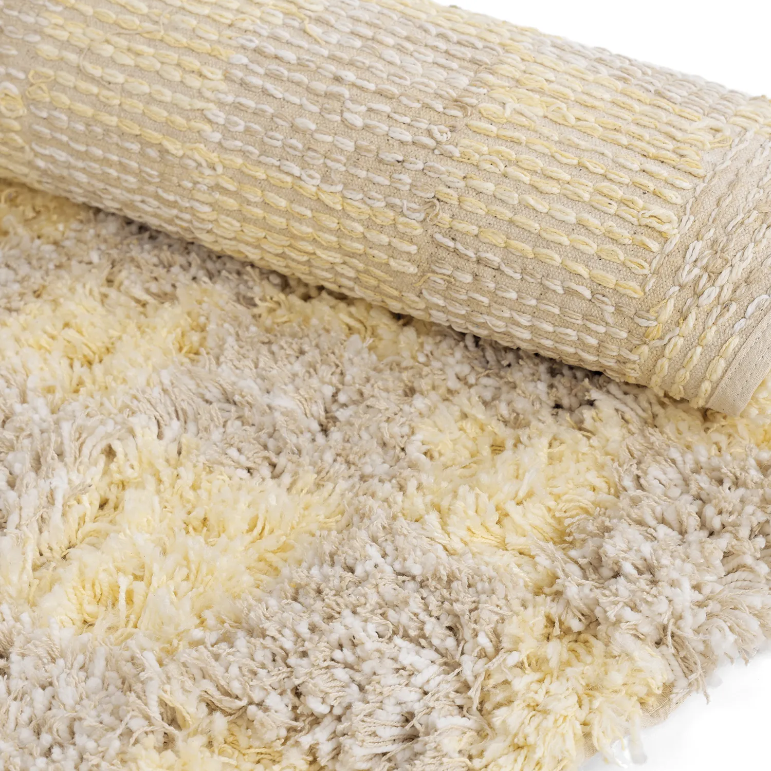 Rundt teppe - Methoni Check Cotton Shaggy (kermanvärinen/lysegul)
