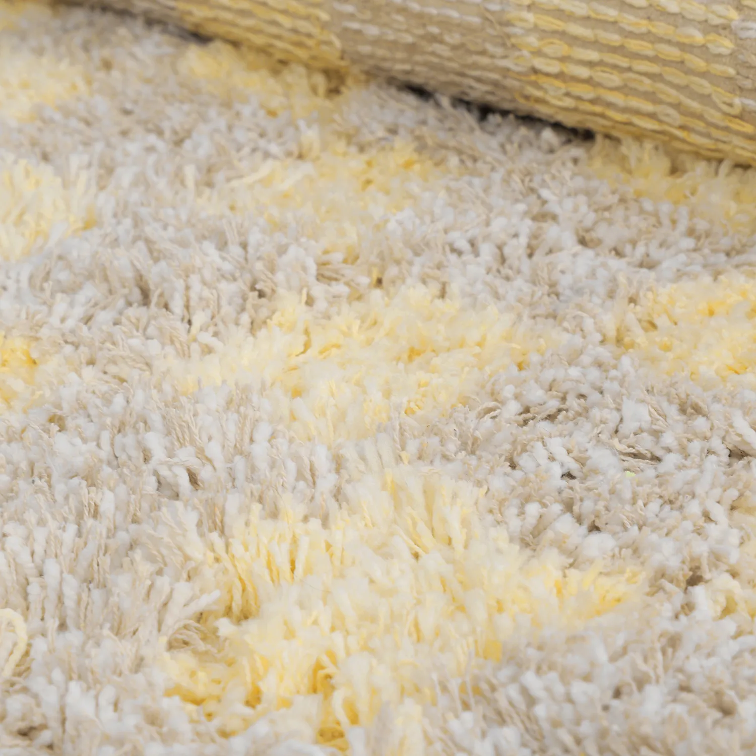 Rundt teppe - Methoni Check Cotton Shaggy (kermanvärinen/lysegul)