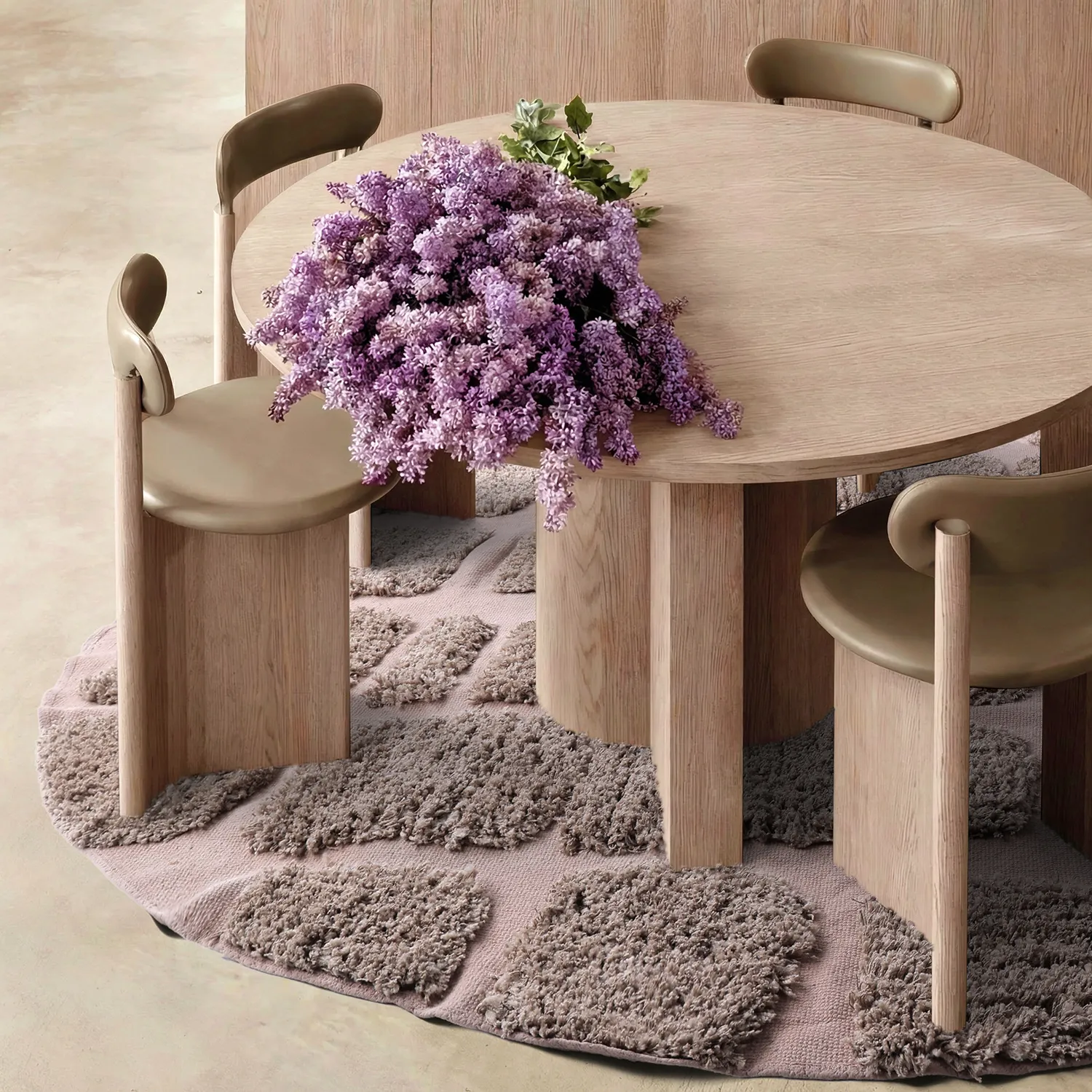 Rundt teppe - Otranto Natural Cotton Shaggy (taupe)
