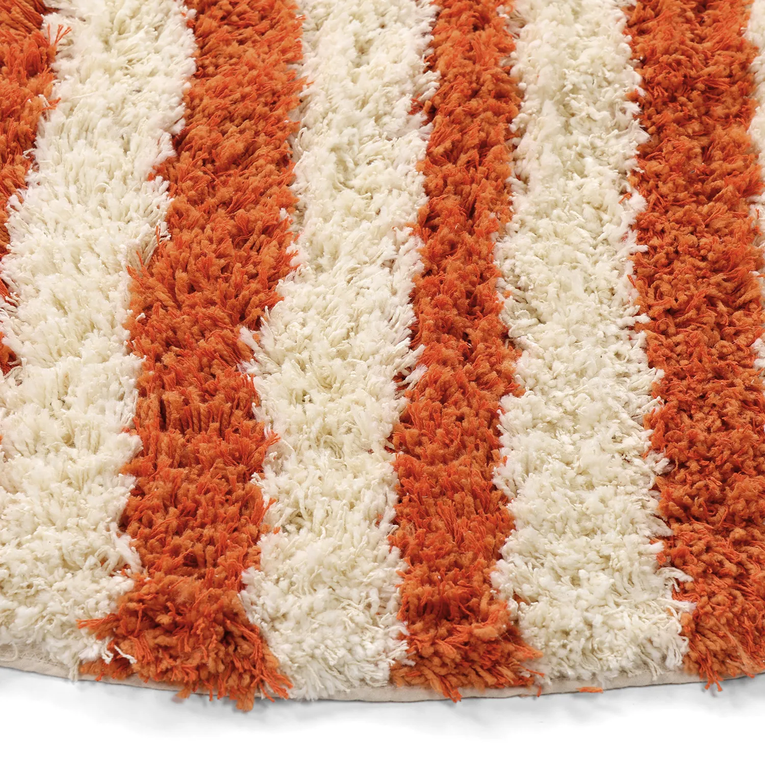Rundt teppe - Thira Stripe Cotton Shaggy (lysegul/lys oransje)