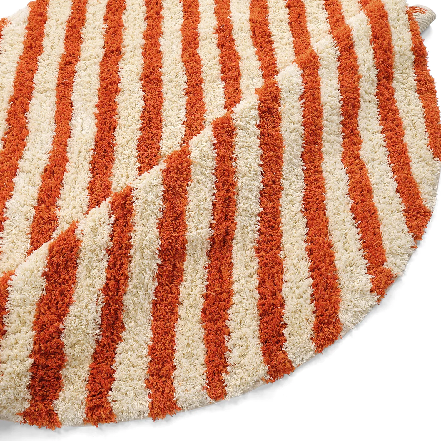 Rundt teppe - Thira Stripe Cotton Shaggy (lysegul/lys oransje)
