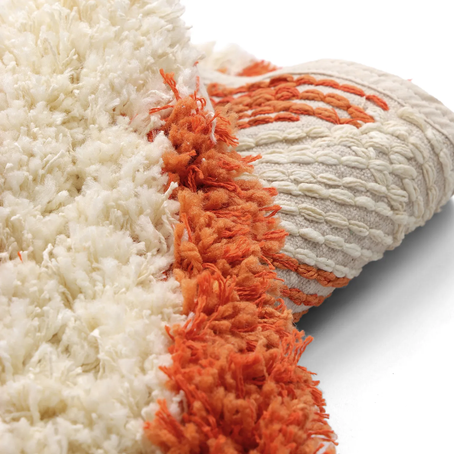 Rundt teppe - Thira Stripe Cotton Shaggy (lysegul/lys oransje)