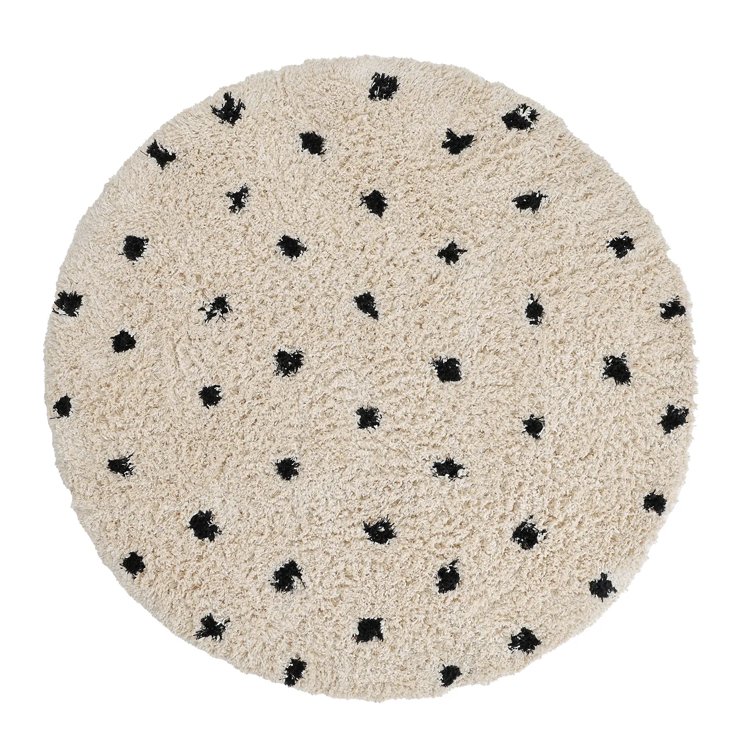 Rundt teppe - Soria Natural Cotton Shaggy (offwhite/svart)