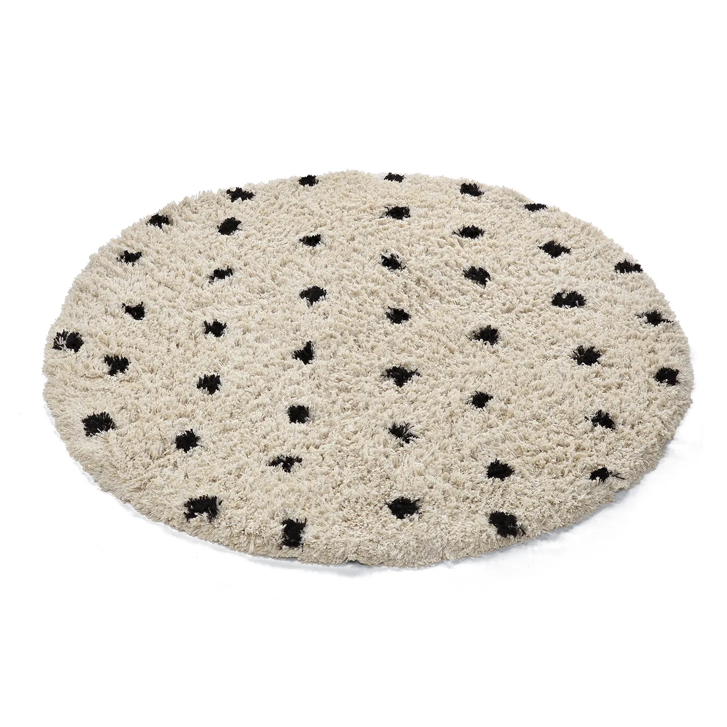 Rundt teppe - Soria Natural Cotton Shaggy (offwhite/svart)