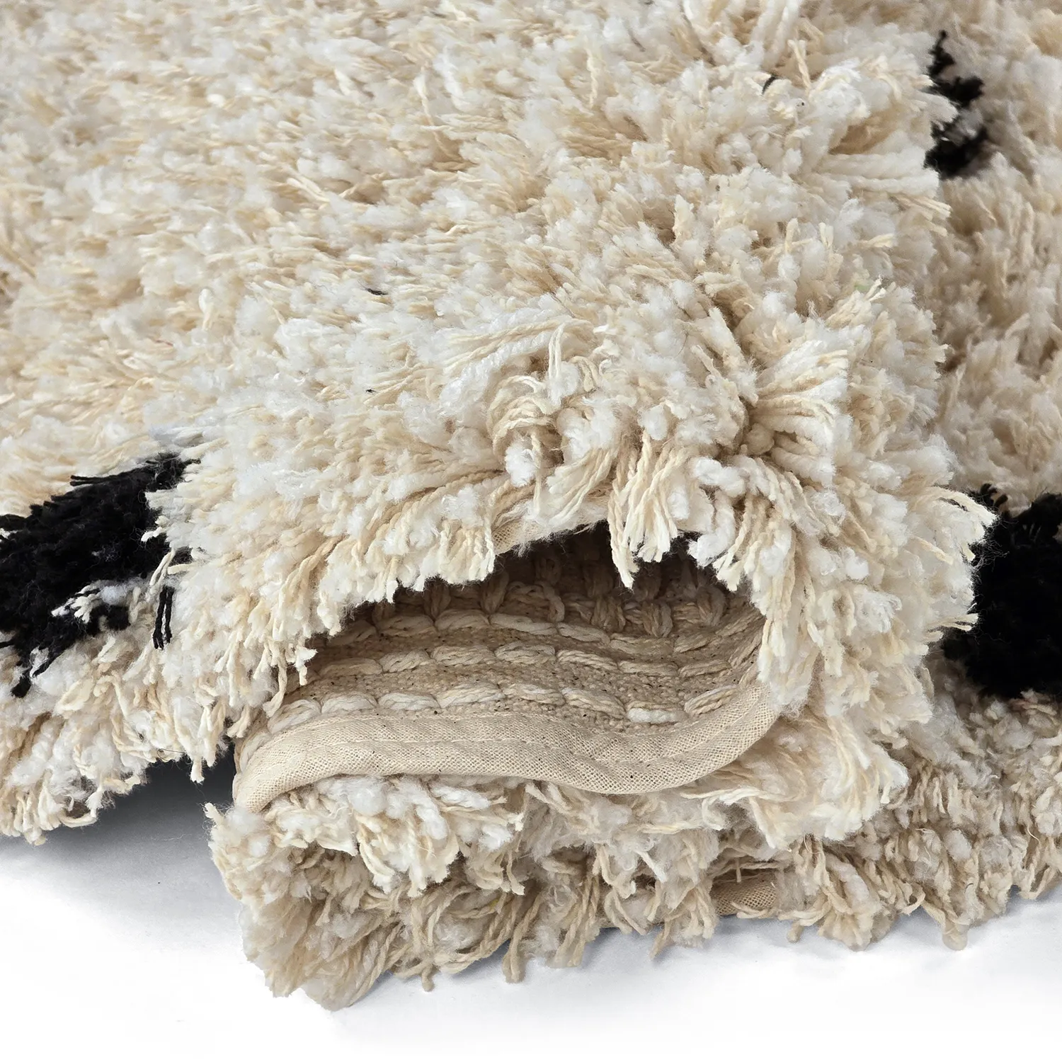 Rundt teppe - Soria Natural Cotton Shaggy (offwhite/svart)