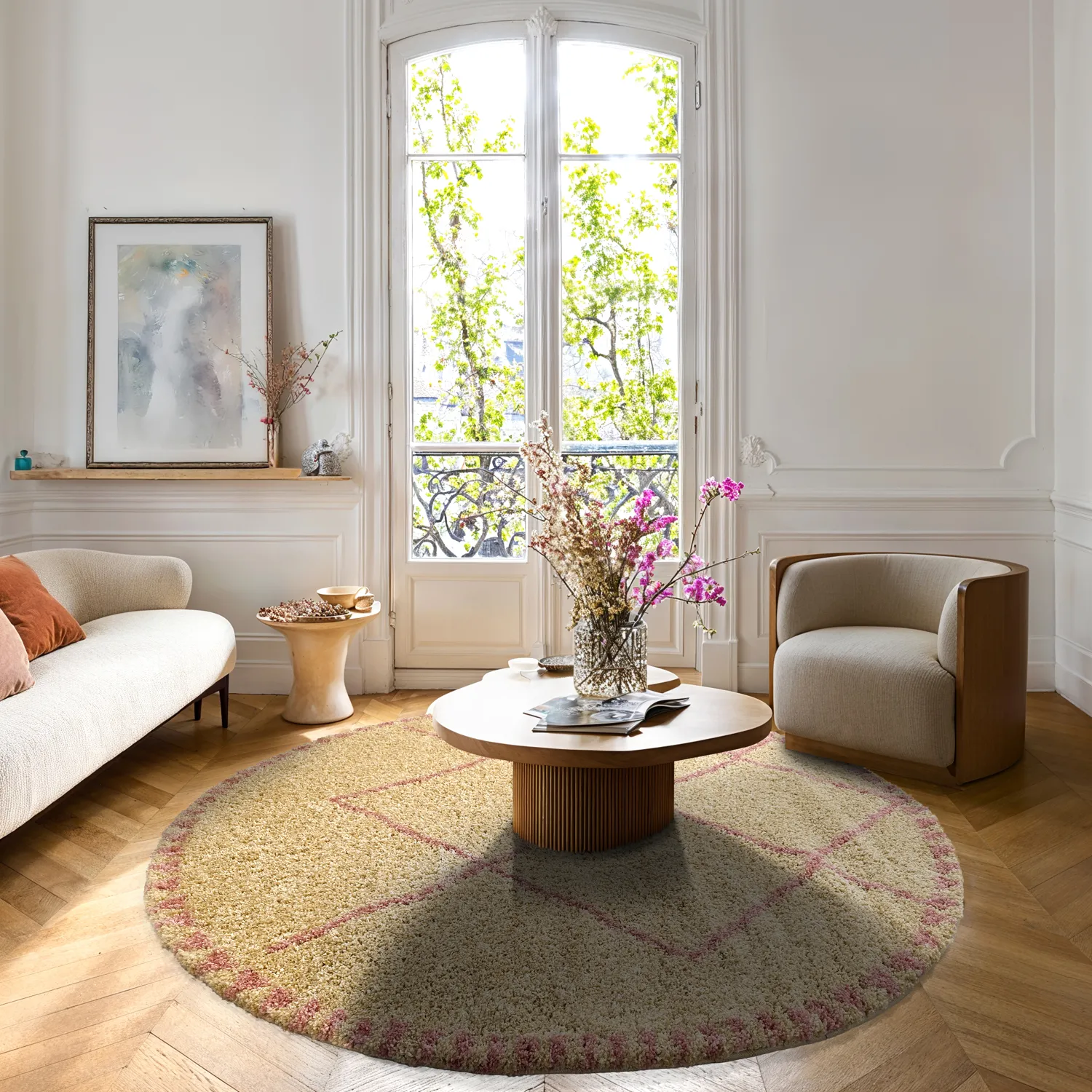 Runde tepper - Tiznit (beige/rosa)