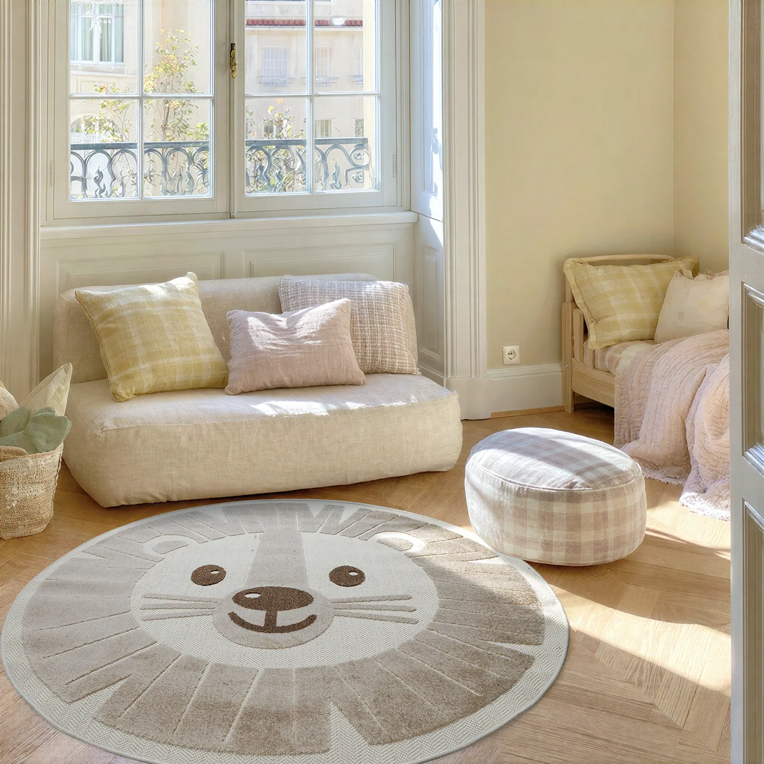Rundt barneteppe - Kind Lion (krem)