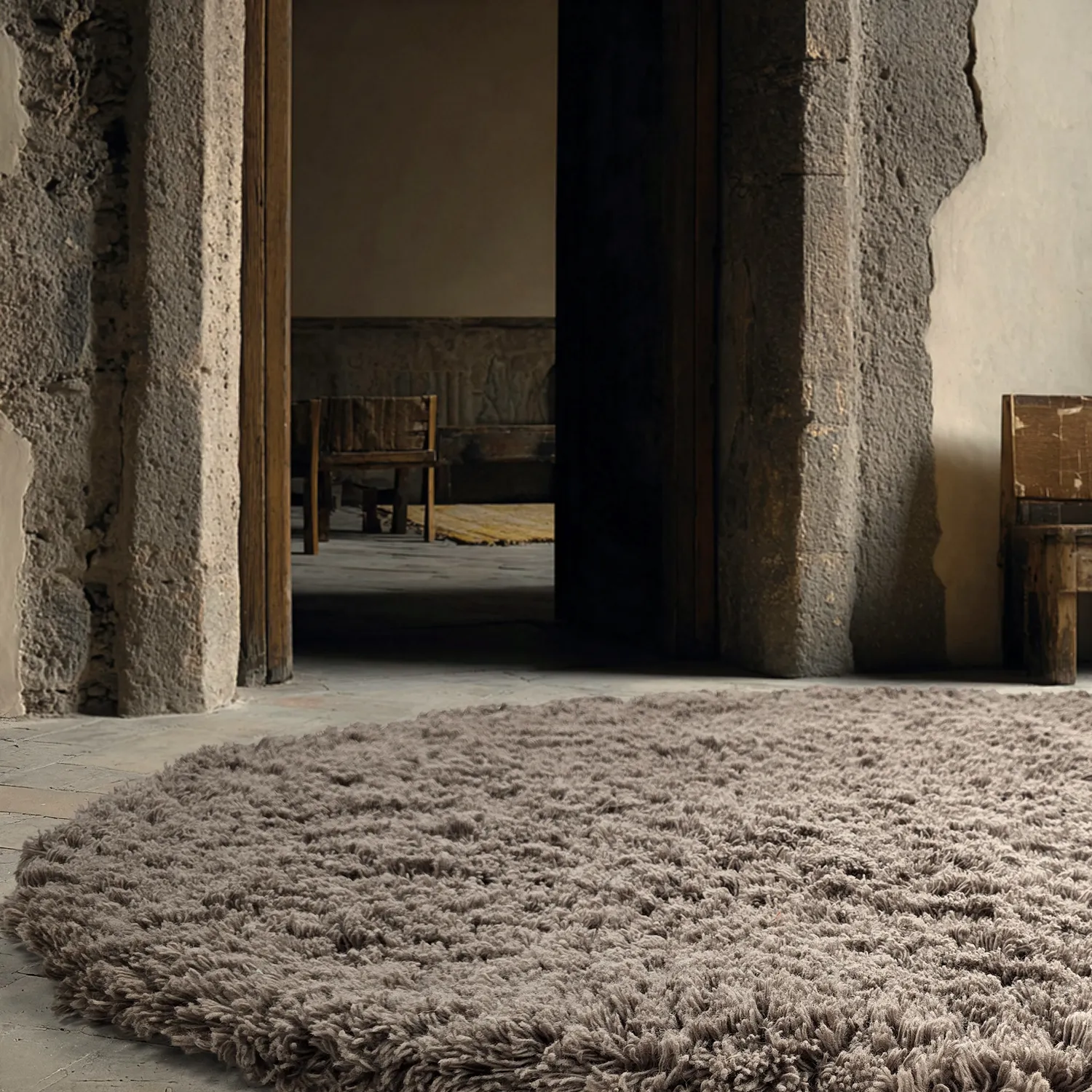 Rundt teppe - Aliste Wool Shaggy (brun)