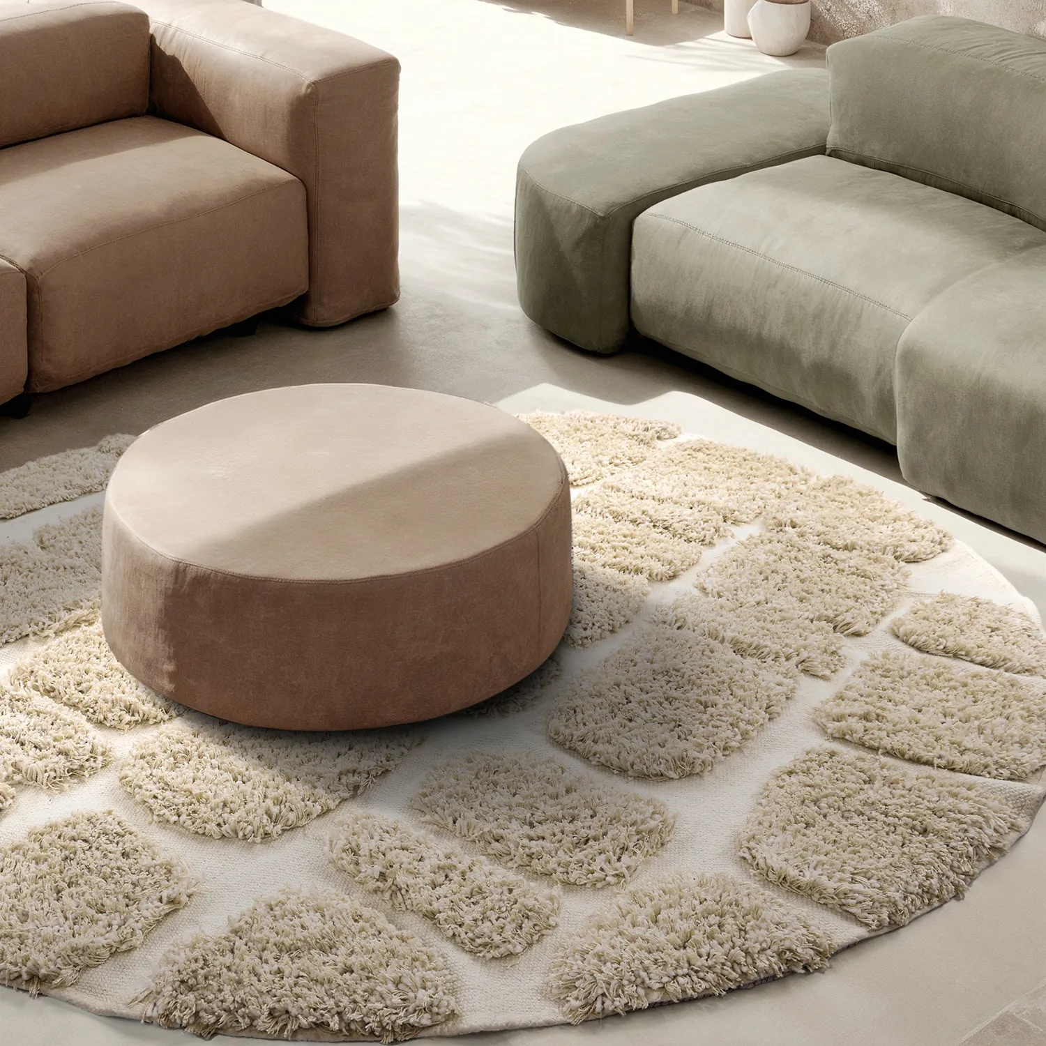 Rundt teppe - Otranto Natural Cotton Shaggy (off-white)