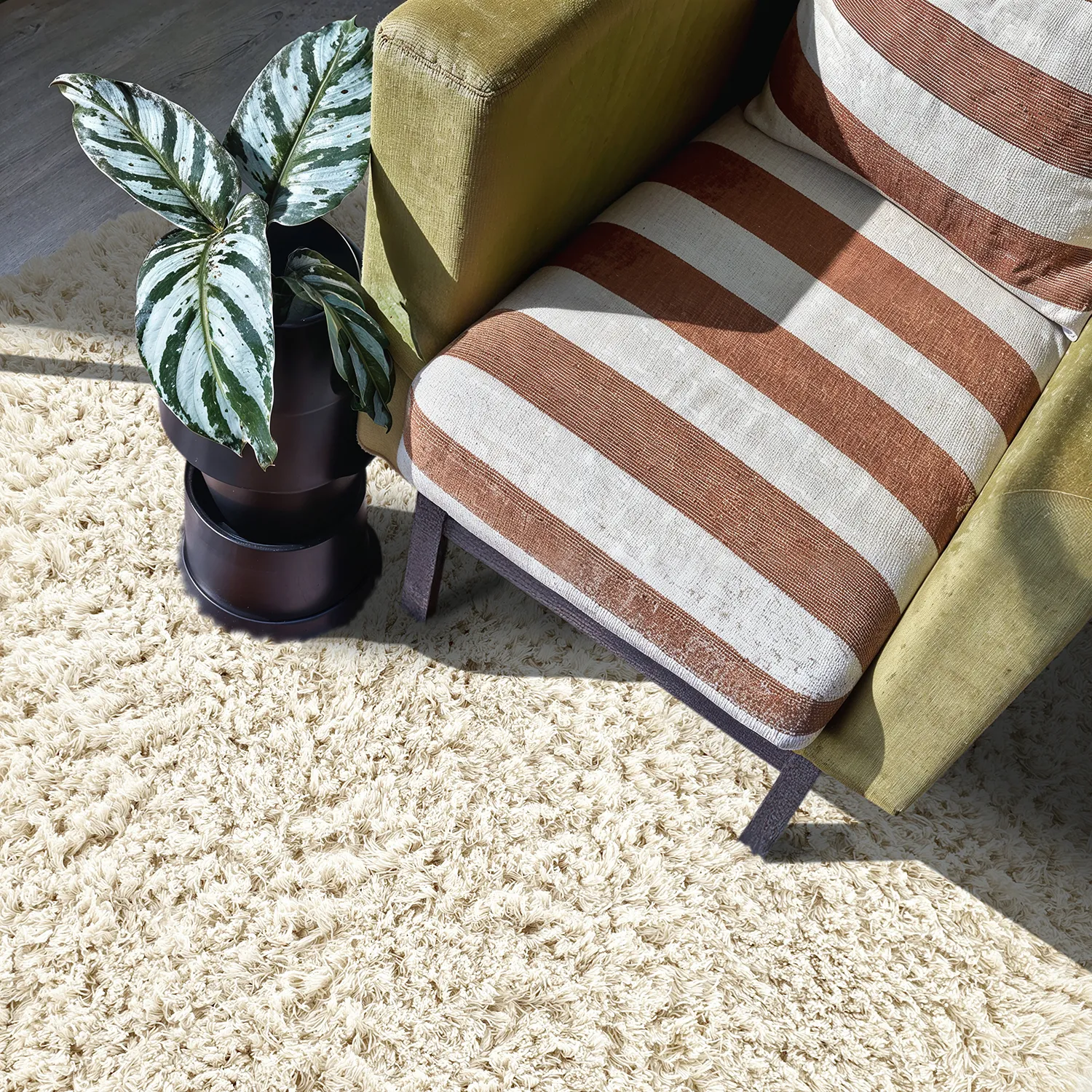 Rundt teppe - Fassale Hand Woven Wool Shaggy (hvit)