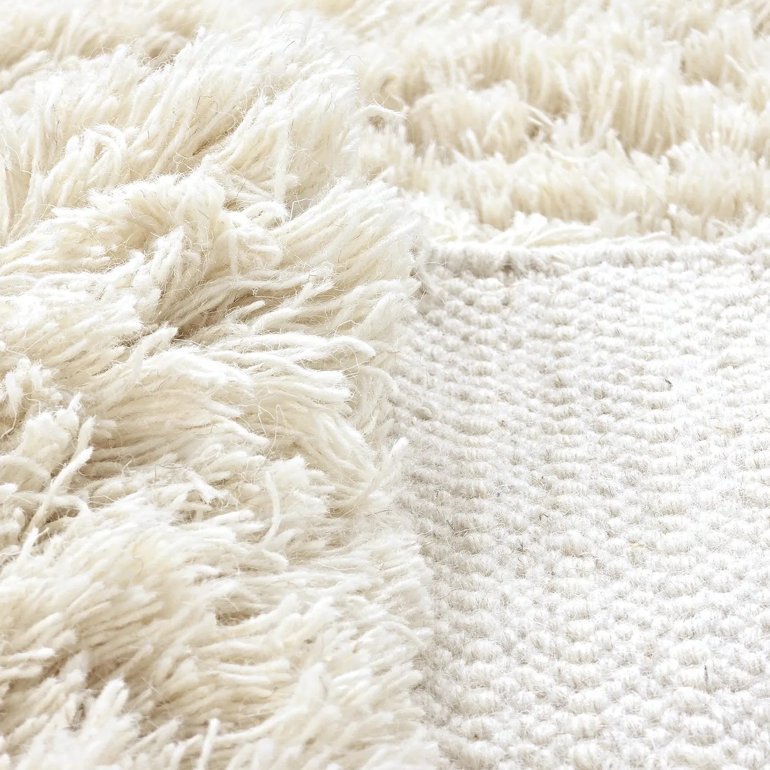 Rundt teppe - Fassale Hand Woven Wool Shaggy (hvit)