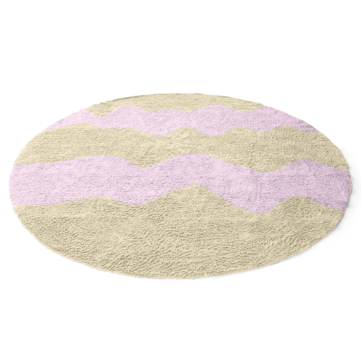 Rundt teppe - Amira Natural Cotton Shaggy (beige/lilla)