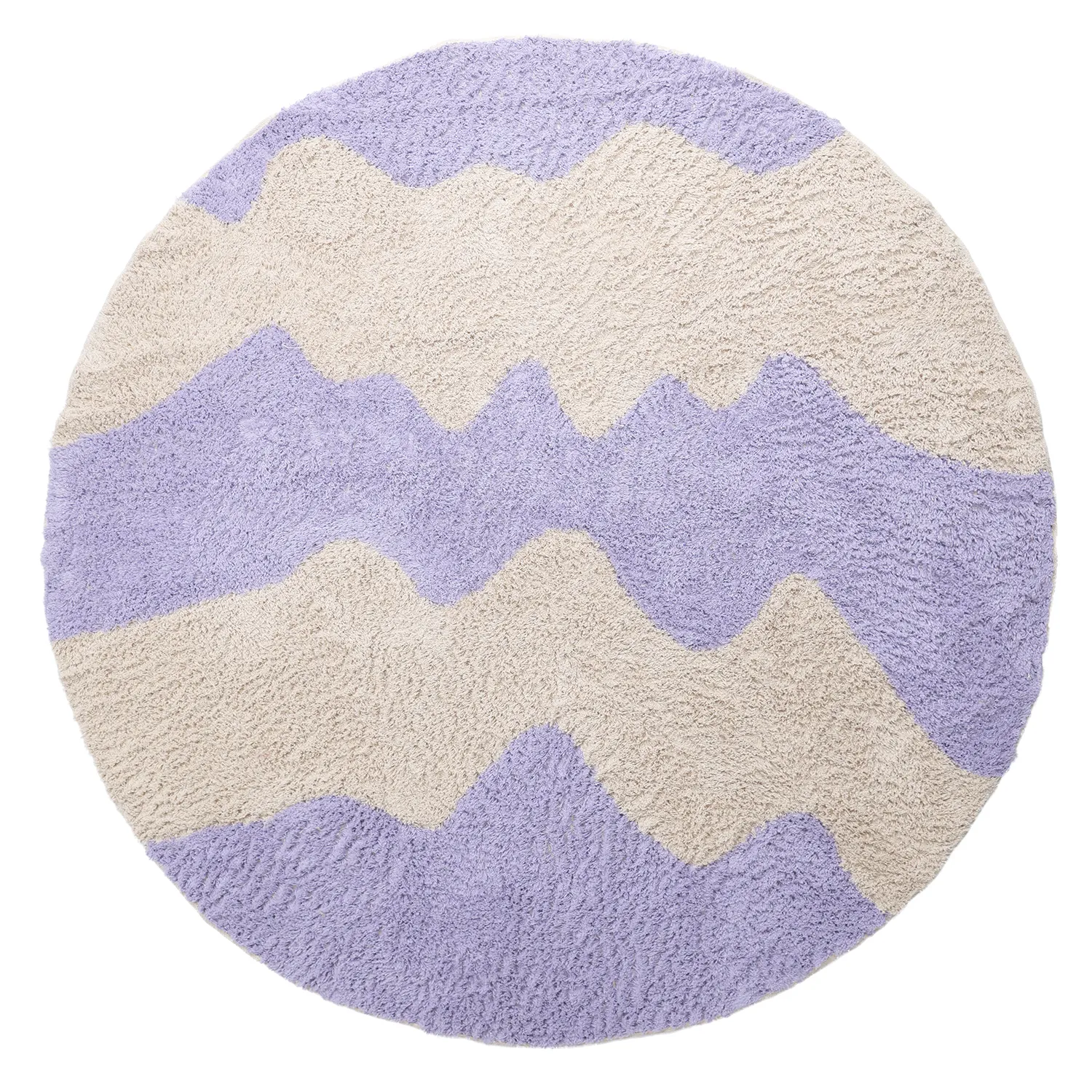 Rundt teppe - Amira Natural Cotton Shaggy (lilla/beige)