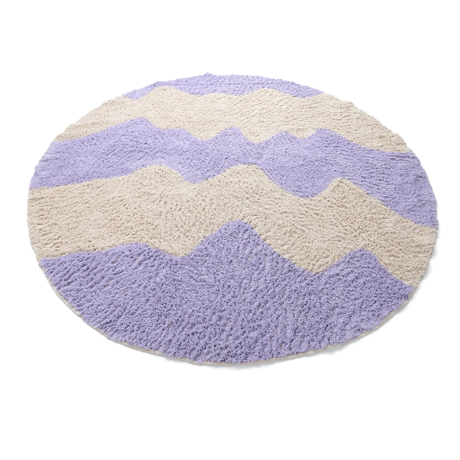 Rundt teppe - Amira Natural Cotton Shaggy (lilla/beige)