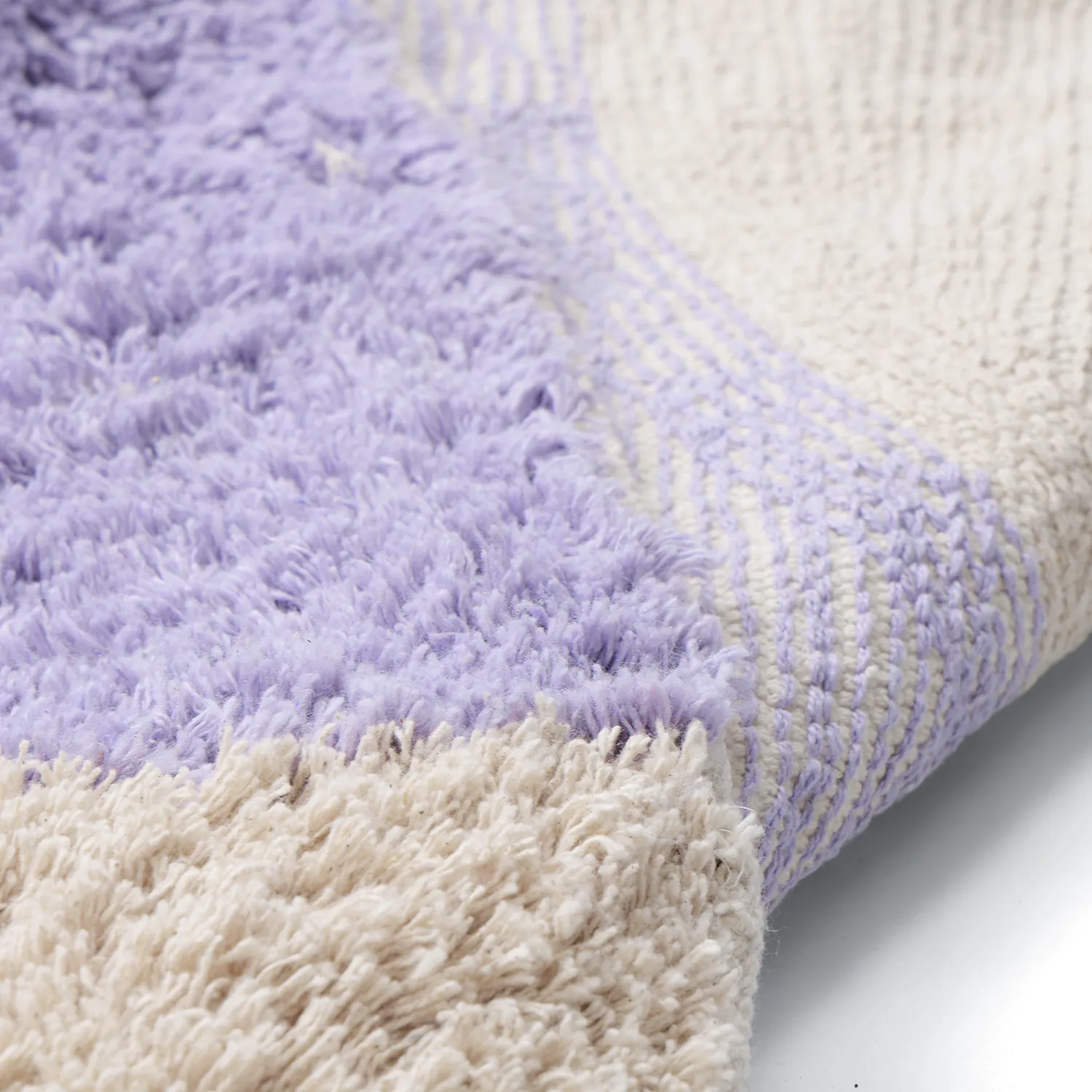 Rundt teppe - Amira Natural Cotton Shaggy (lilla/beige)