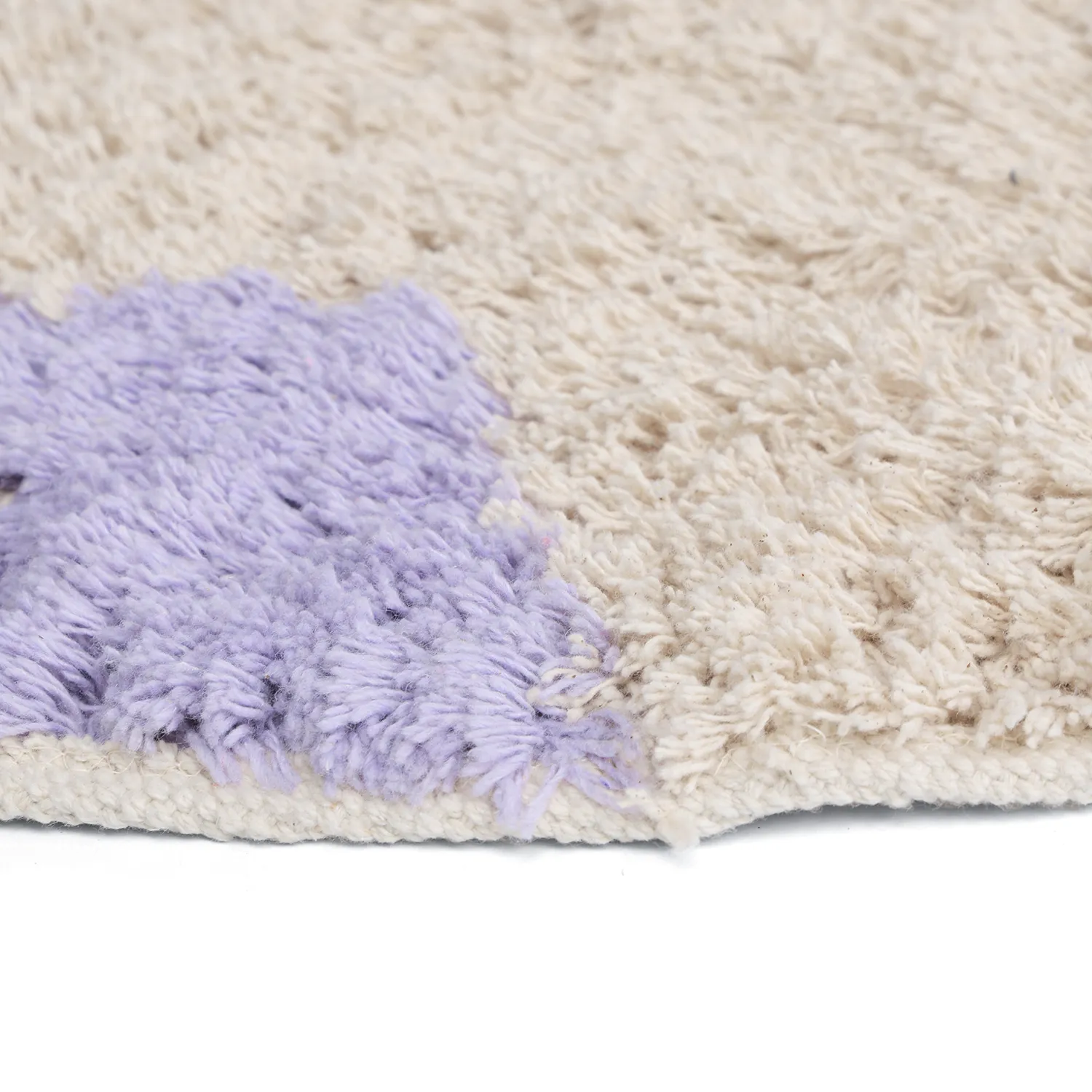 Rundt teppe - Amira Natural Cotton Shaggy (lilla/beige)