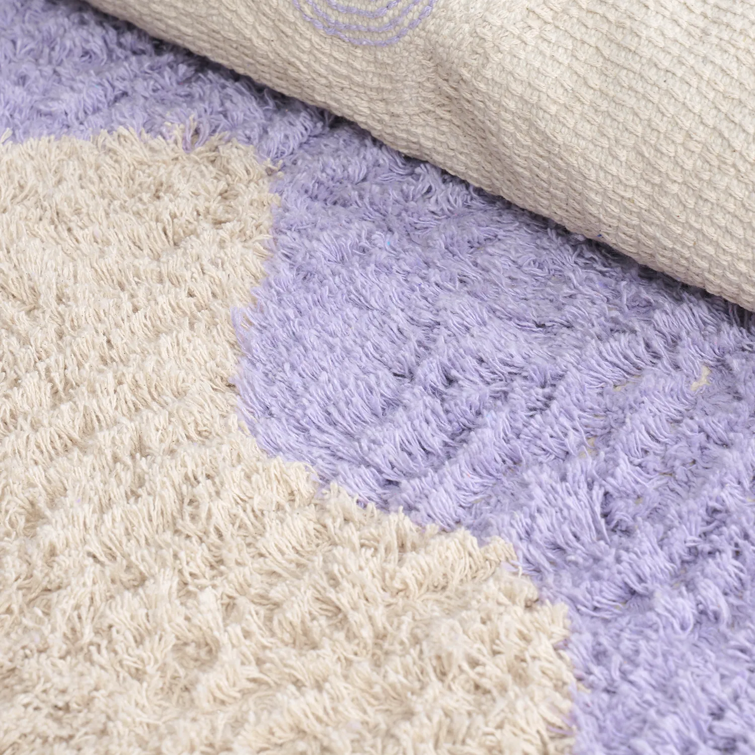 Rundt teppe - Amira Natural Cotton Shaggy (lilla/beige)