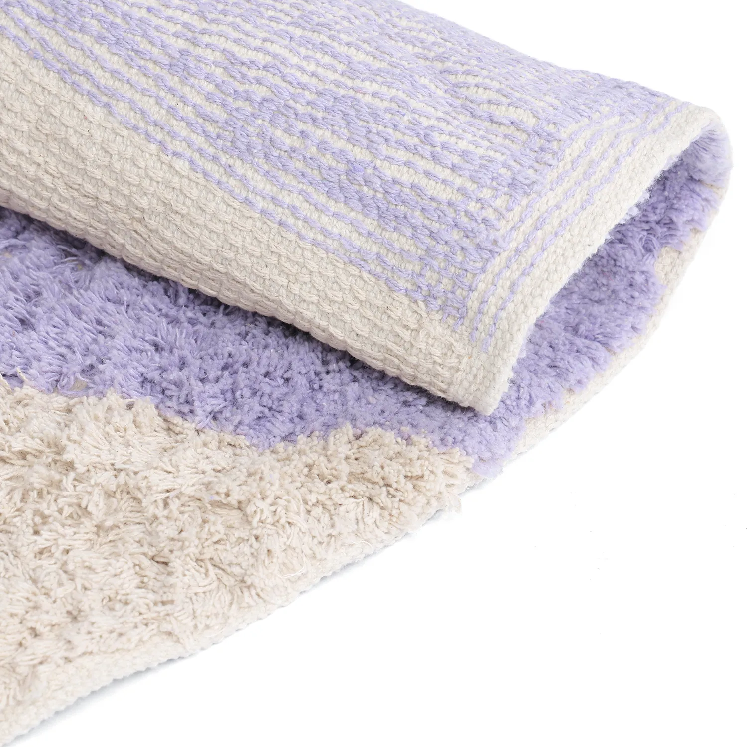 Rundt teppe - Amira Natural Cotton Shaggy (lilla/beige)
