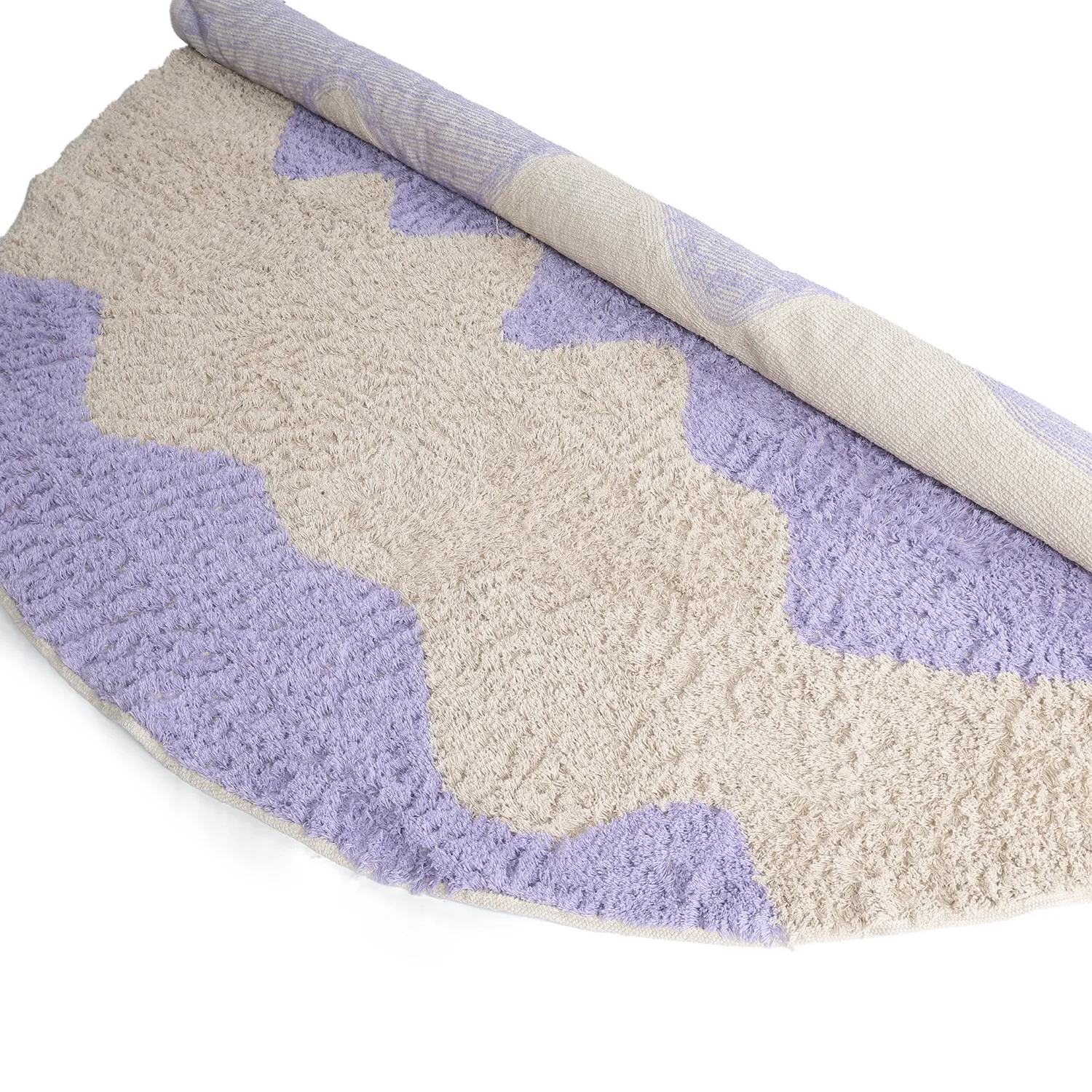 Rundt teppe - Amira Natural Cotton Shaggy (lilla/beige)