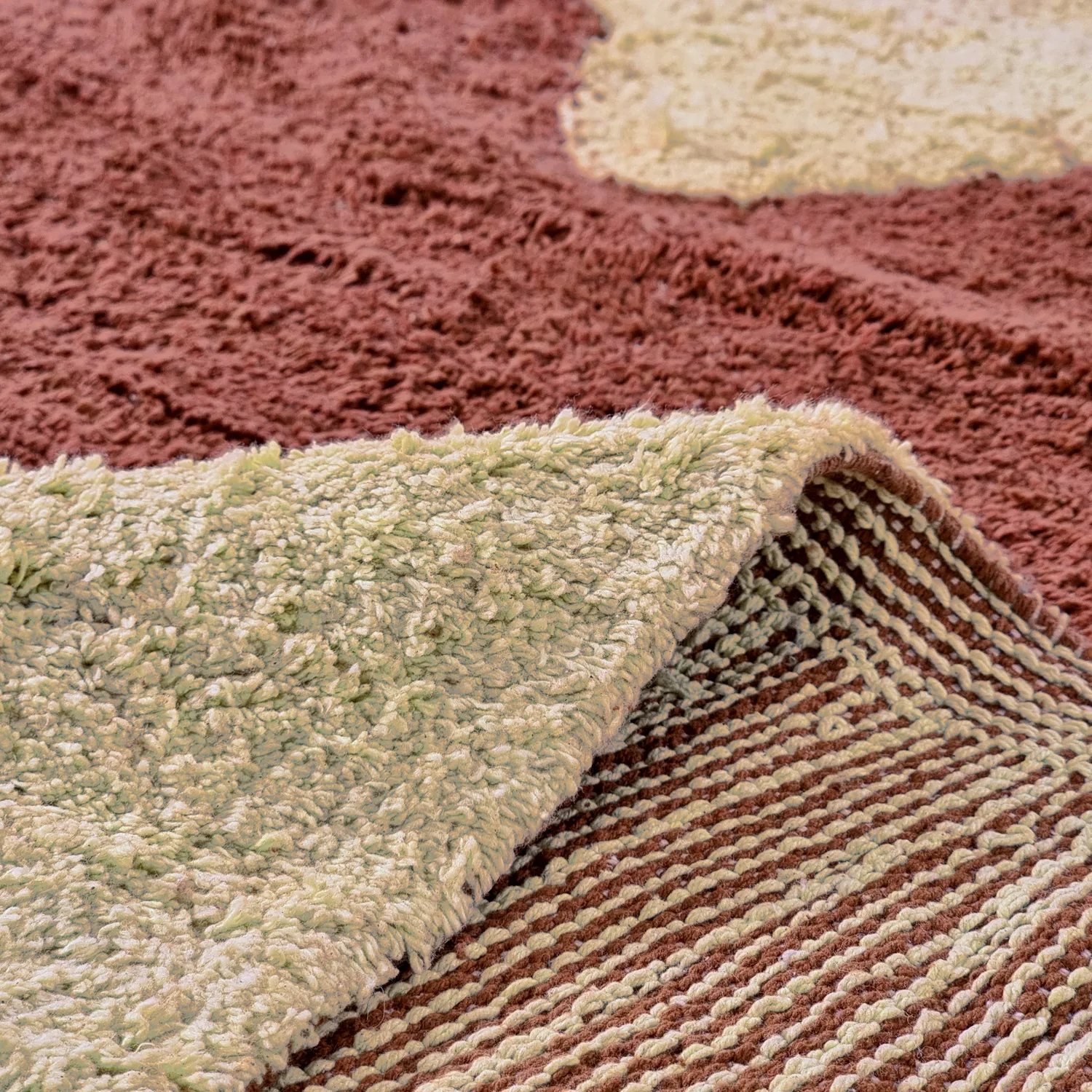Rundt teppe - Amira Natural Cotton Shaggy (rød/beige)
