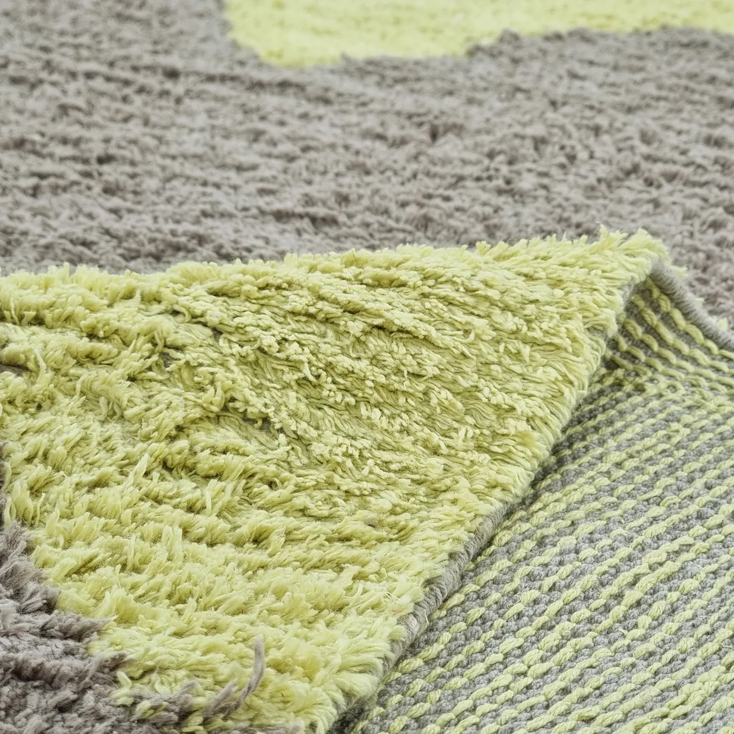 Rundt teppe - Amira Natural Cotton Shaggy (taupe/gul)